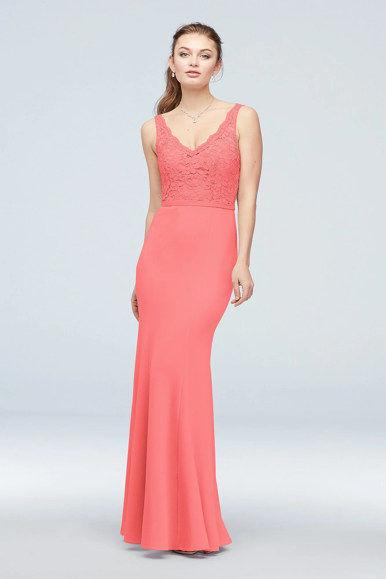 Lace and Stretch Crepe V-Neck Bridesmaid Dress - Image 68