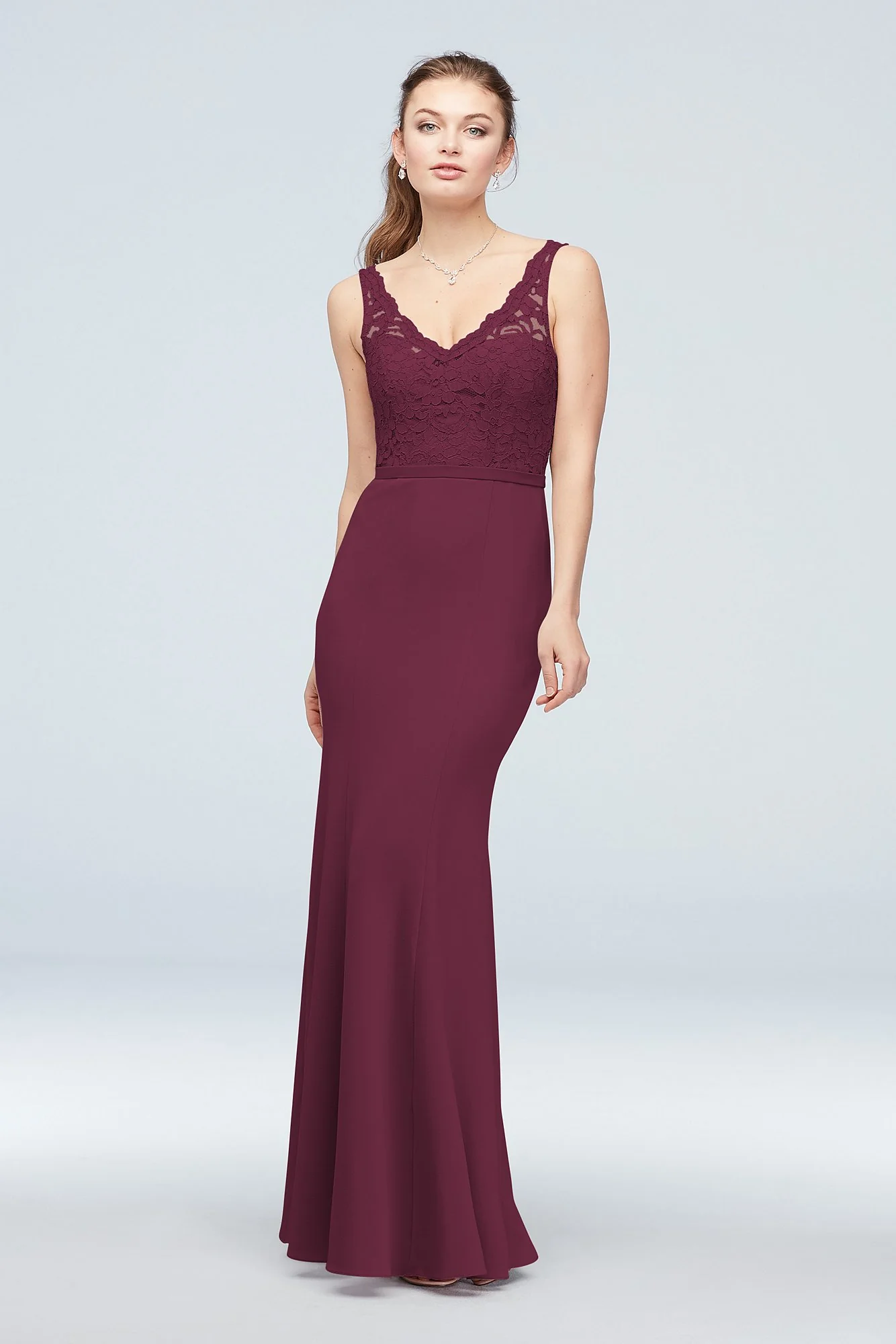 Lace and Stretch Crepe V-Neck Bridesmaid Dress - Image 69