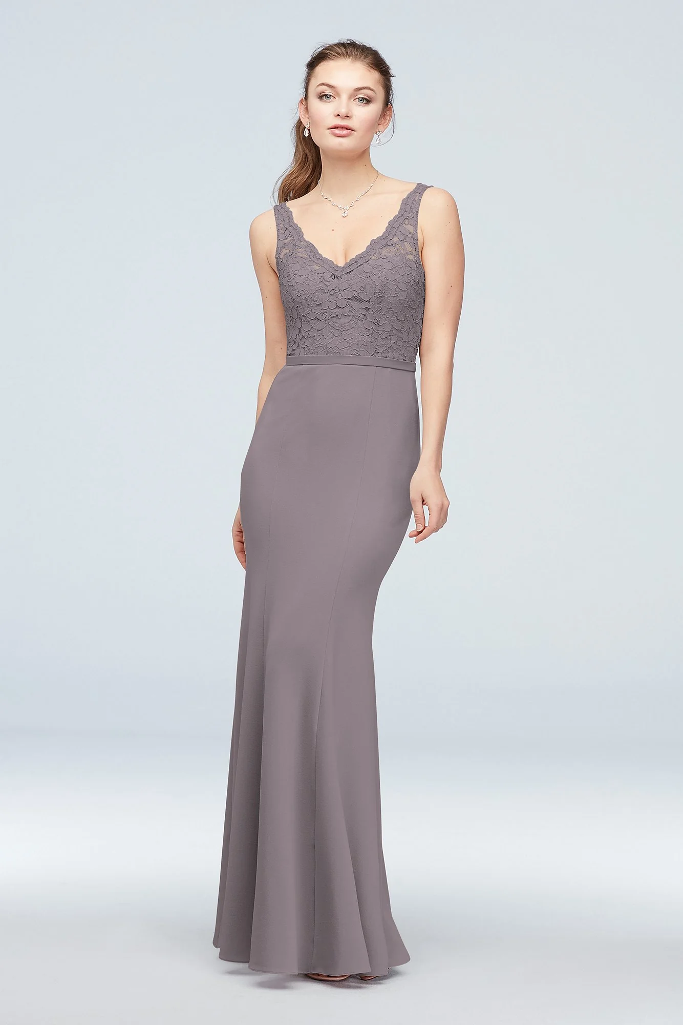 Lace and Stretch Crepe V-Neck Bridesmaid Dress - Image 78