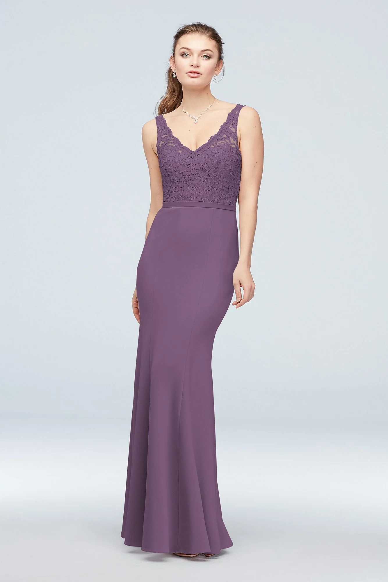 Lace and Stretch Crepe V-Neck Bridesmaid Dress - Image 79