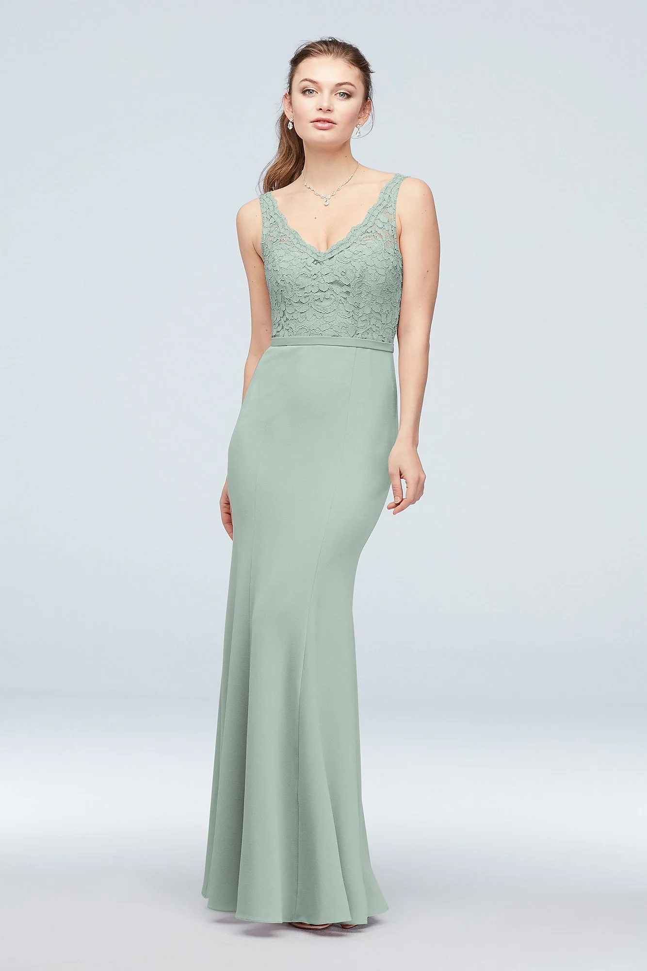Lace and Stretch Crepe V-Neck Bridesmaid Dress - Image 85