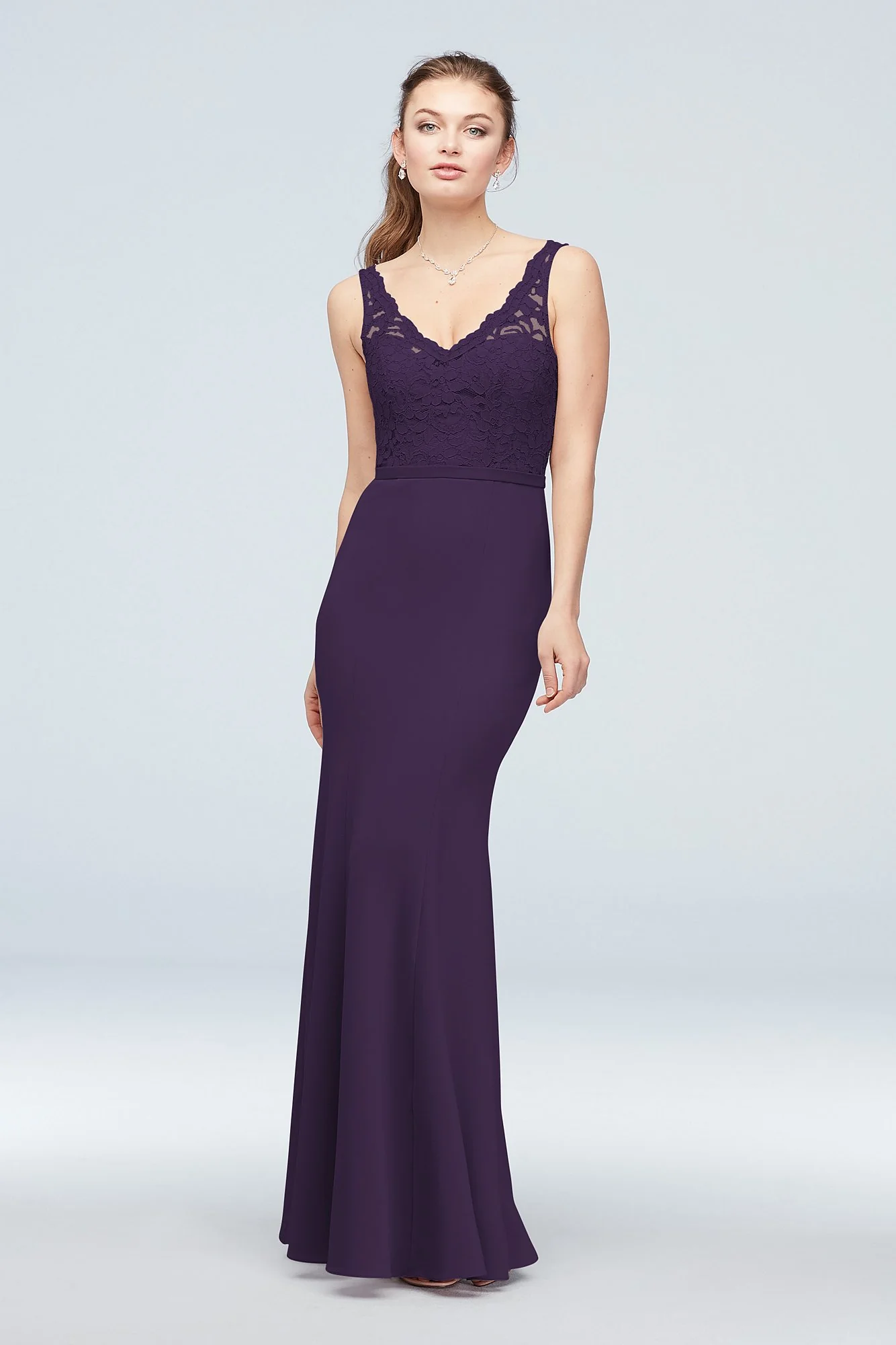 Lace and Stretch Crepe V-Neck Bridesmaid Dress - Image 86