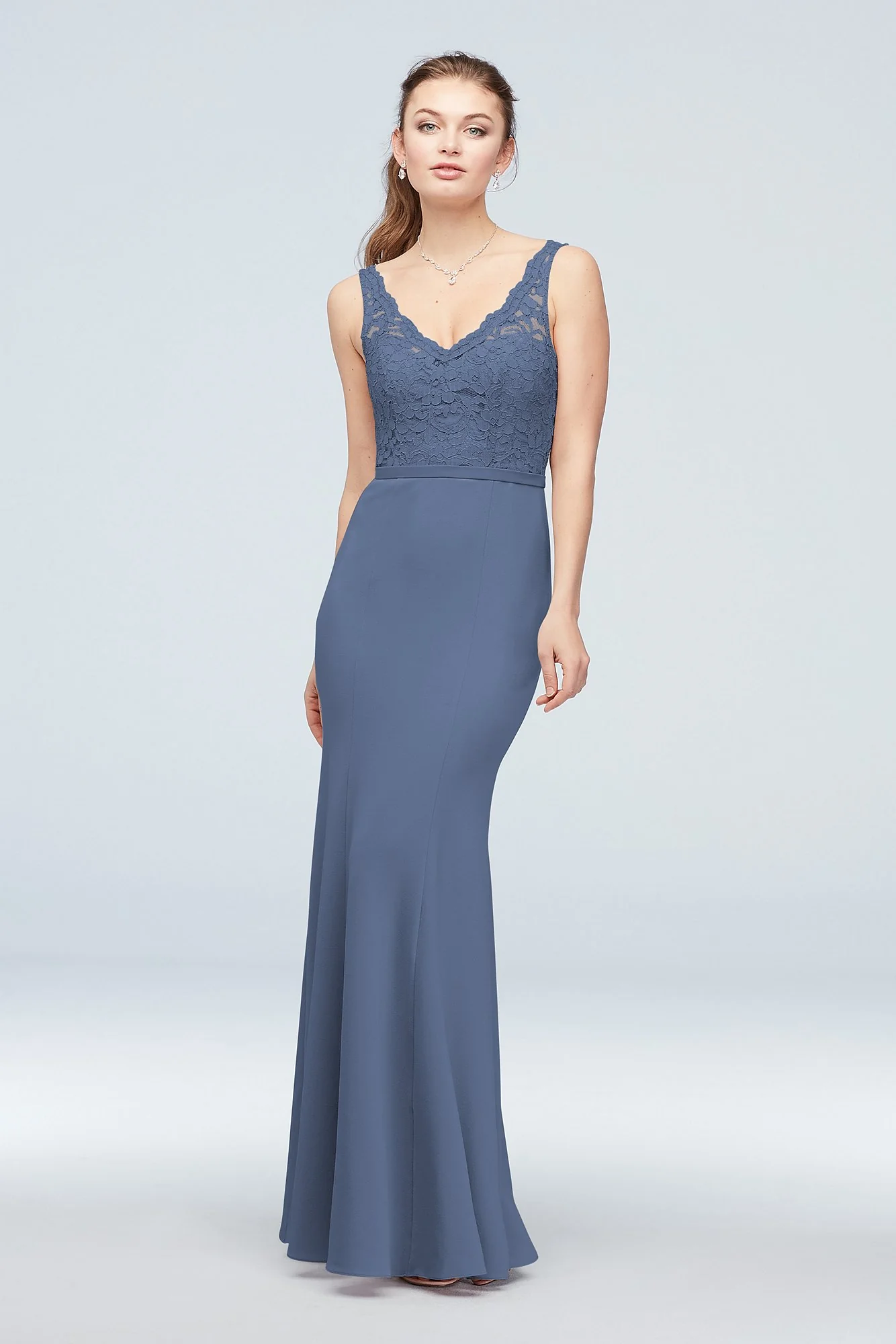 Lace and Stretch Crepe V-Neck Bridesmaid Dress - Image 88
