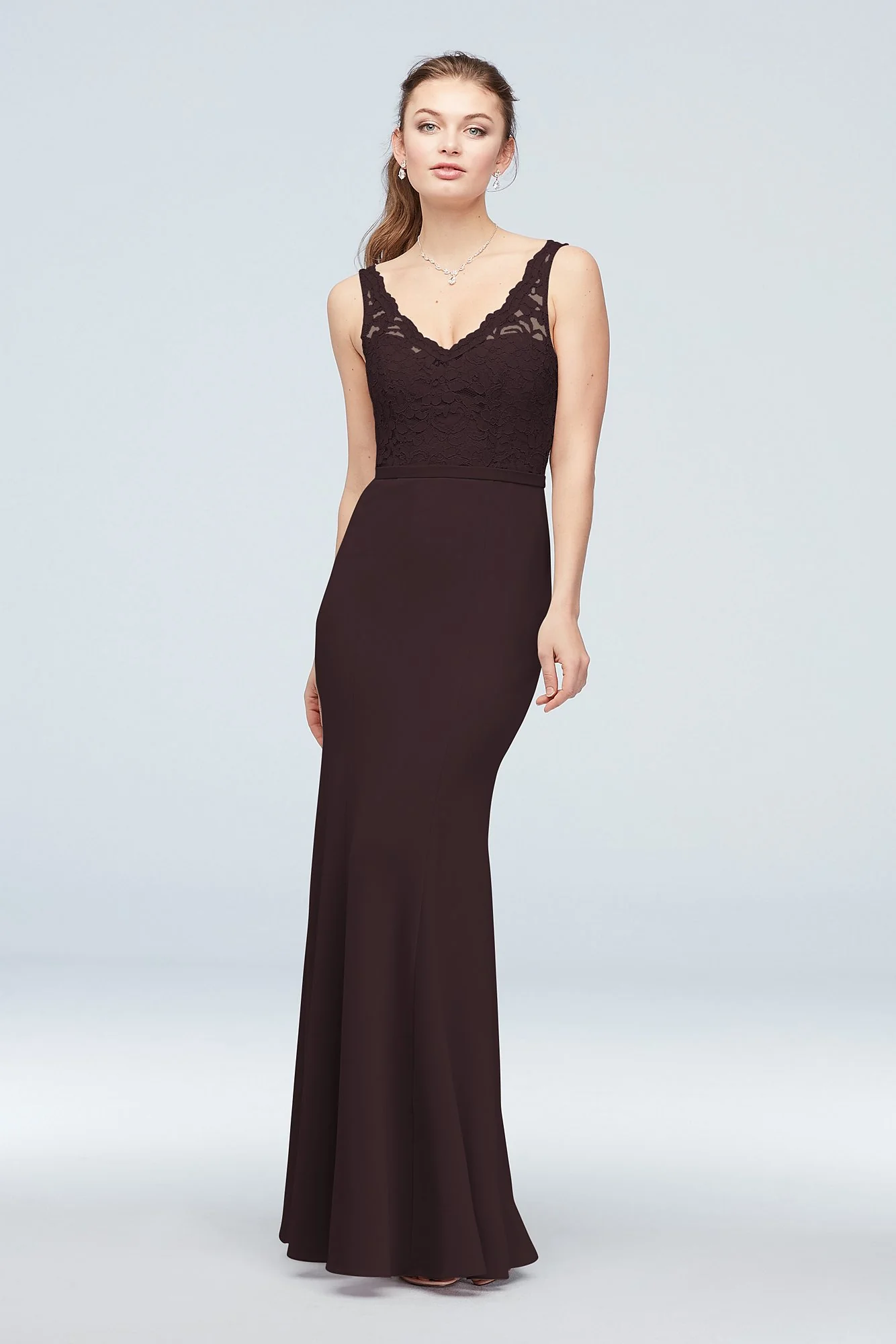 Lace and Stretch Crepe V-Neck Bridesmaid Dress - Image 90
