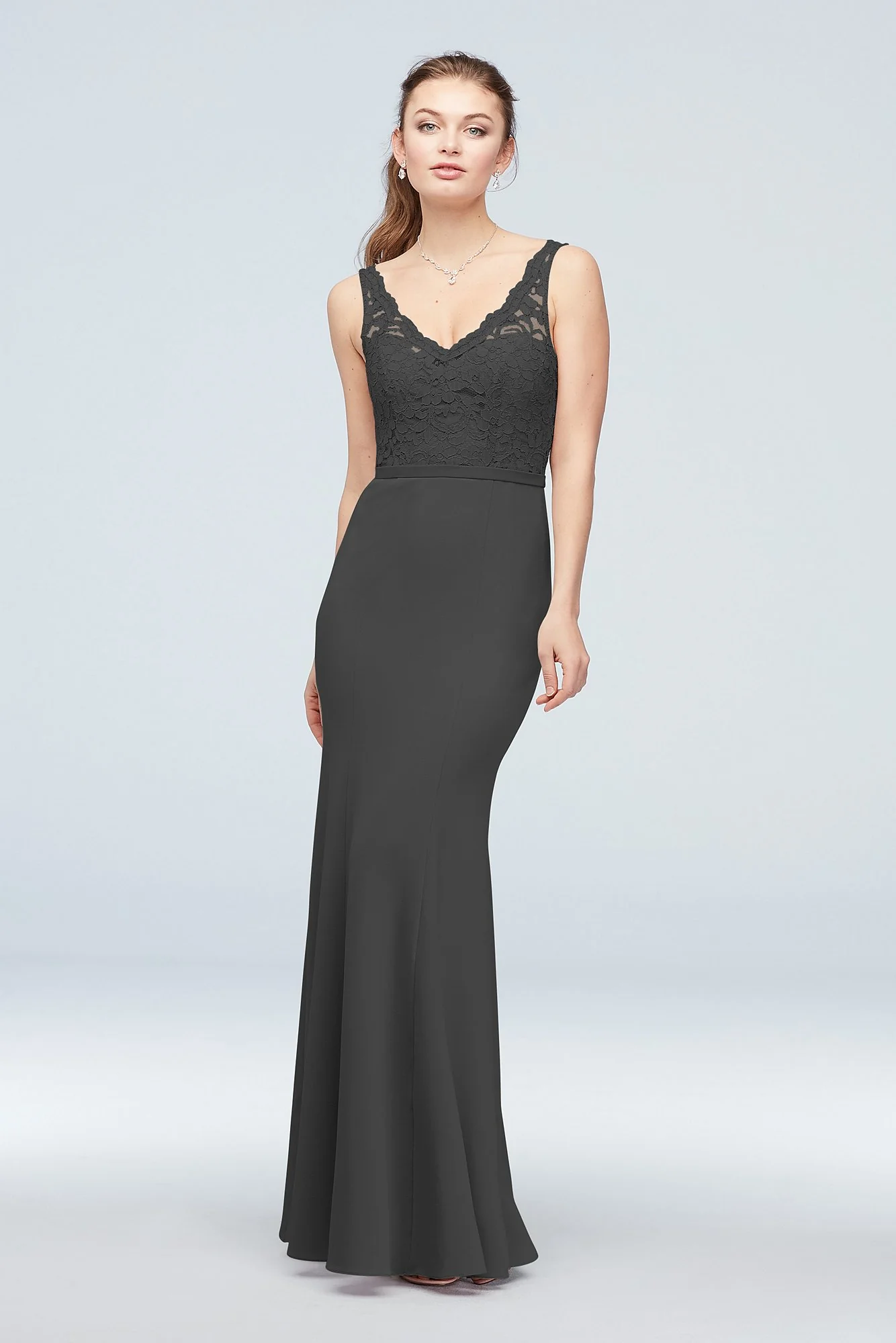 Lace and Stretch Crepe V-Neck Bridesmaid Dress - Image 92