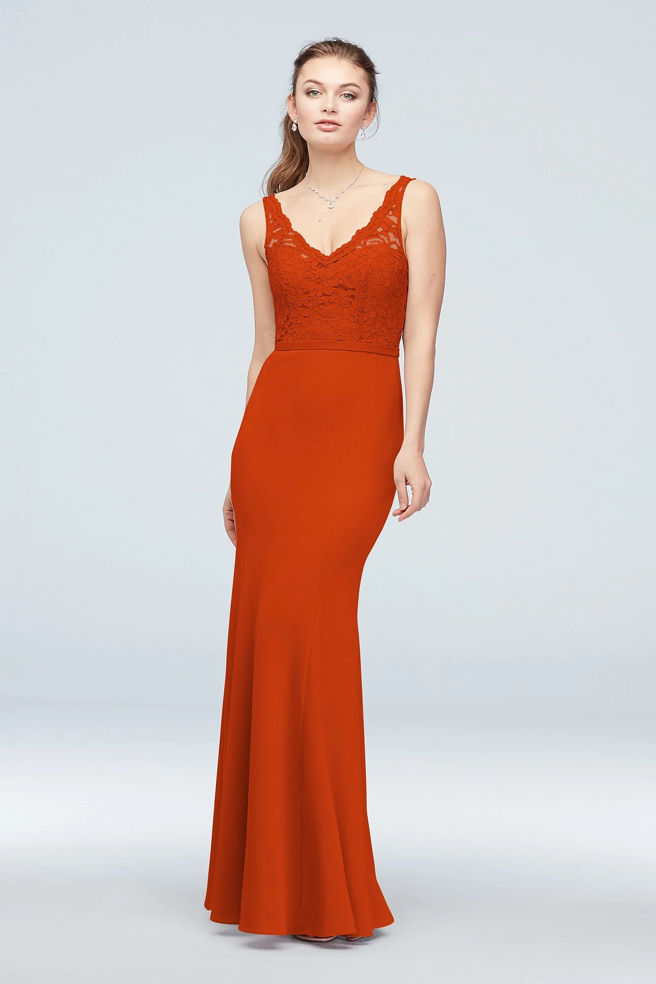 Lace and Stretch Crepe V-Neck Bridesmaid Dress - Image 94