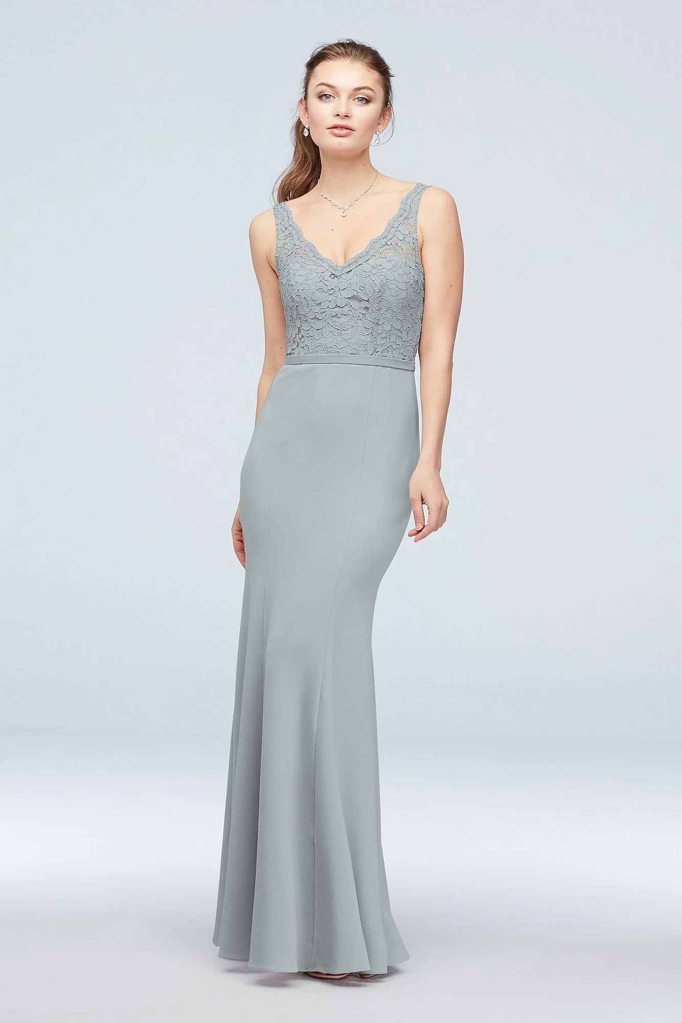 Lace and Stretch Crepe V-Neck Bridesmaid Dress - Image 95