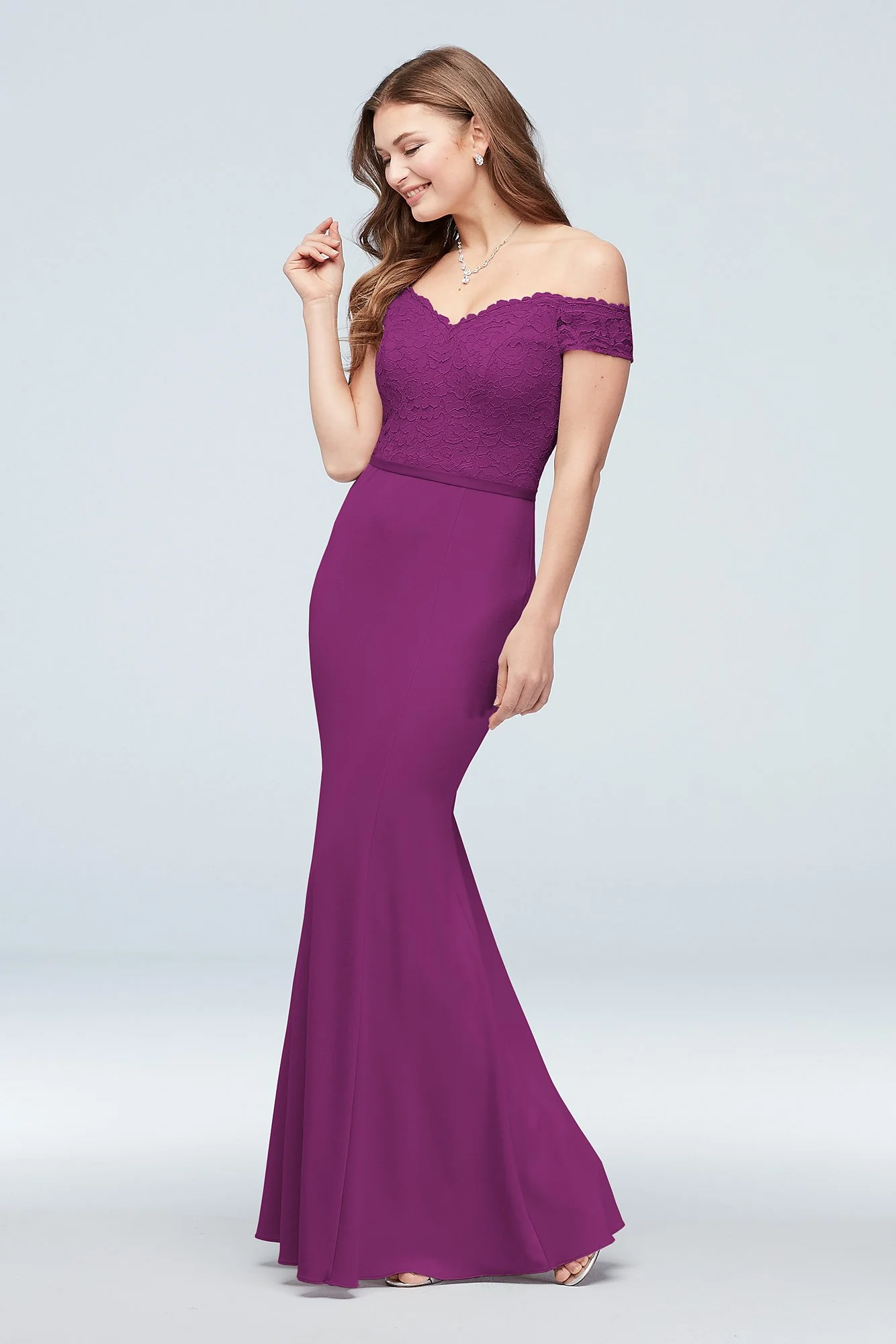 Lace Crepe Off-the-Shoulder Bridesmaid Dress - Image 16