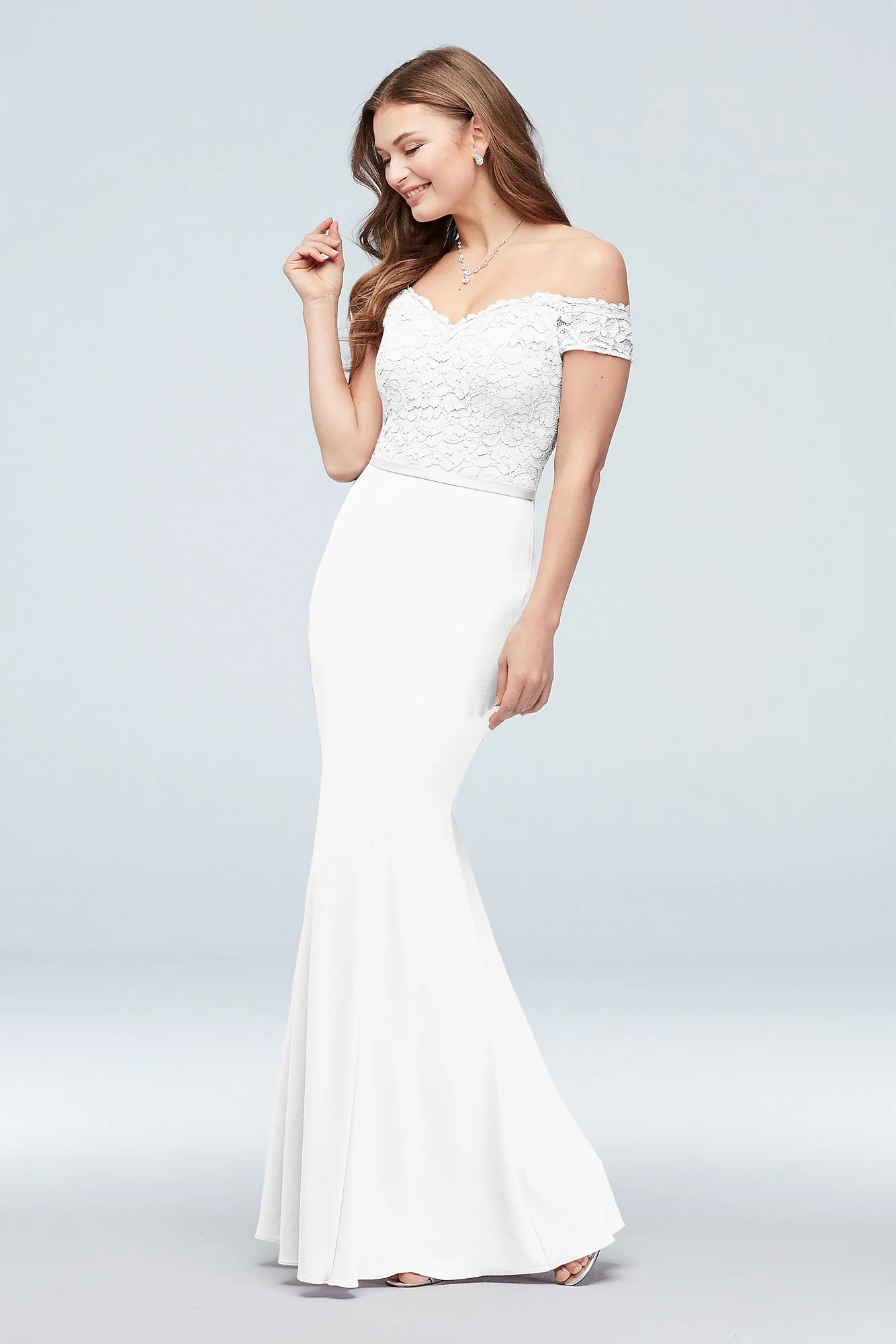 Lace Crepe Off-the-Shoulder Bridesmaid Dress - Image 35