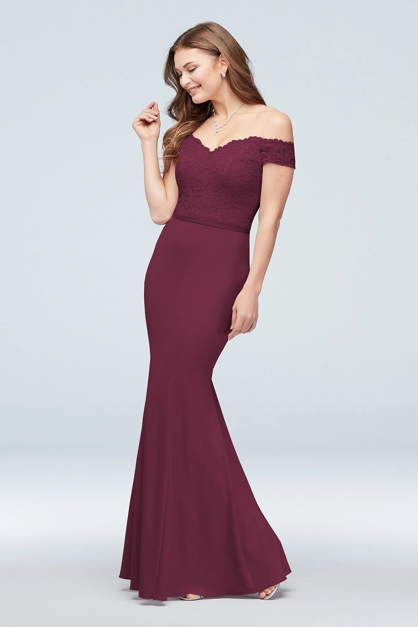 Lace Crepe Off-the-Shoulder Bridesmaid Dress - Image 37