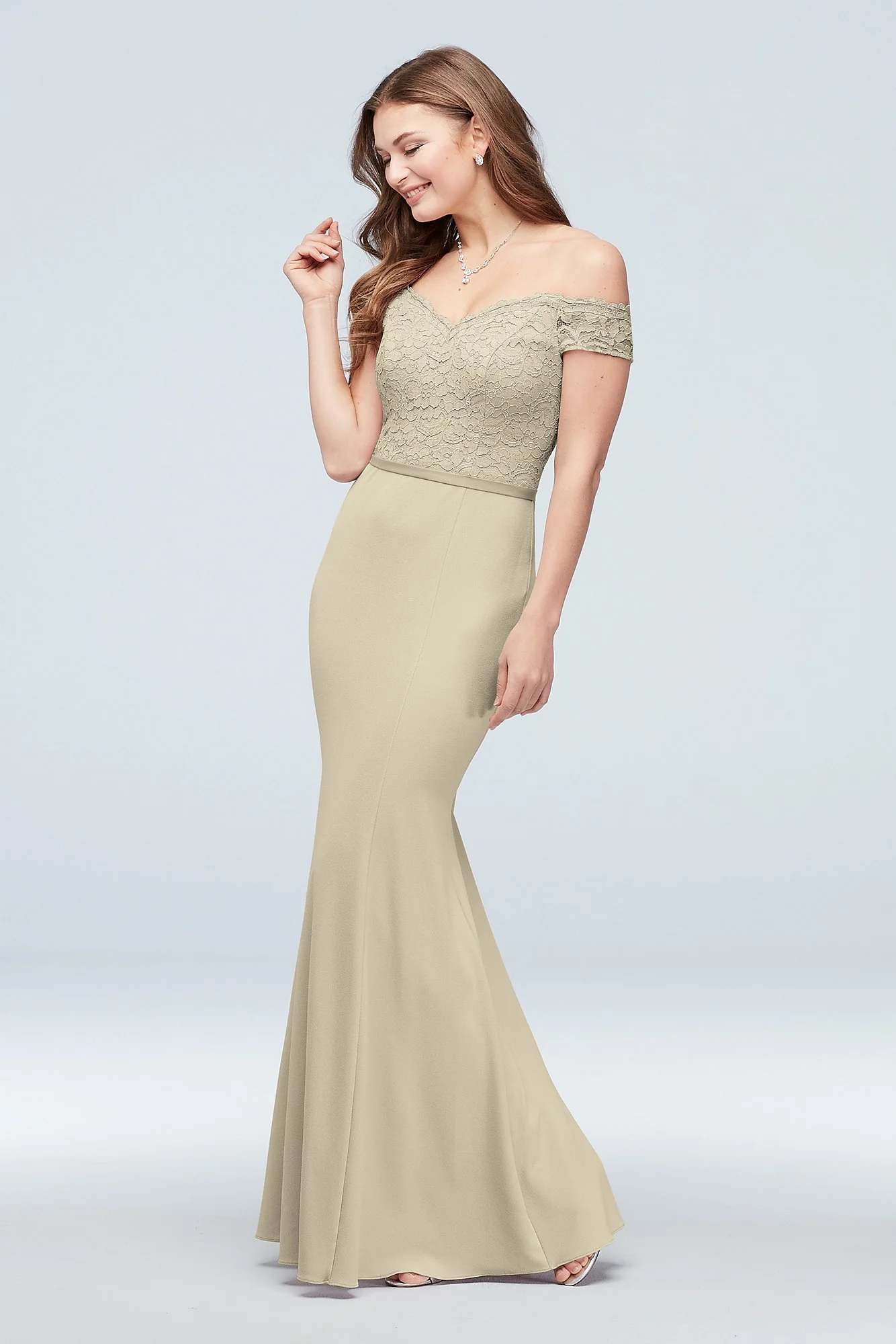 Lace Crepe Off-the-Shoulder Bridesmaid Dress - Image 39