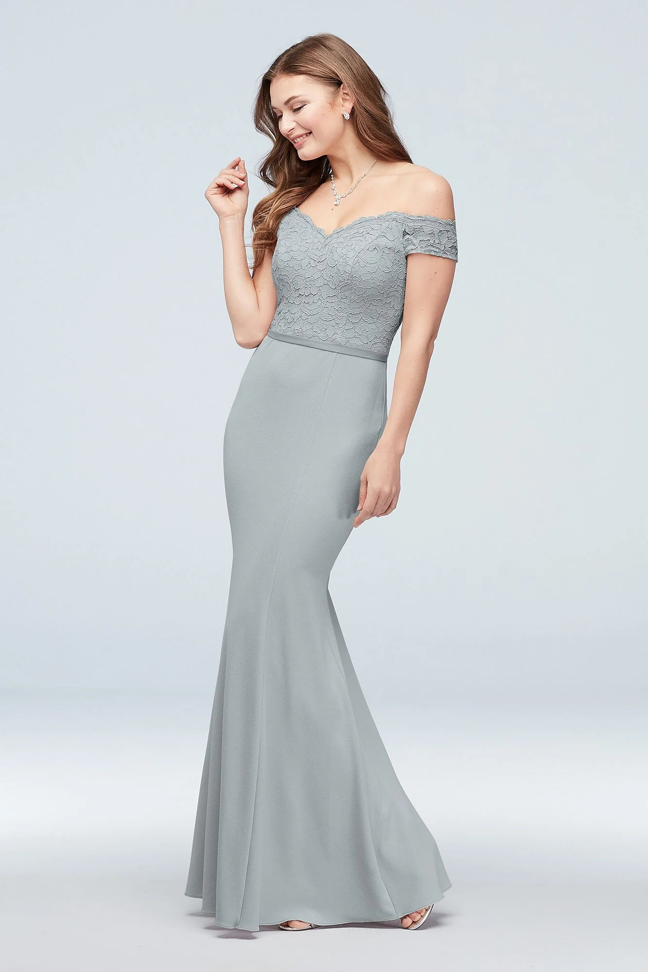 Lace Crepe Off-the-Shoulder Bridesmaid Dress - Image 40
