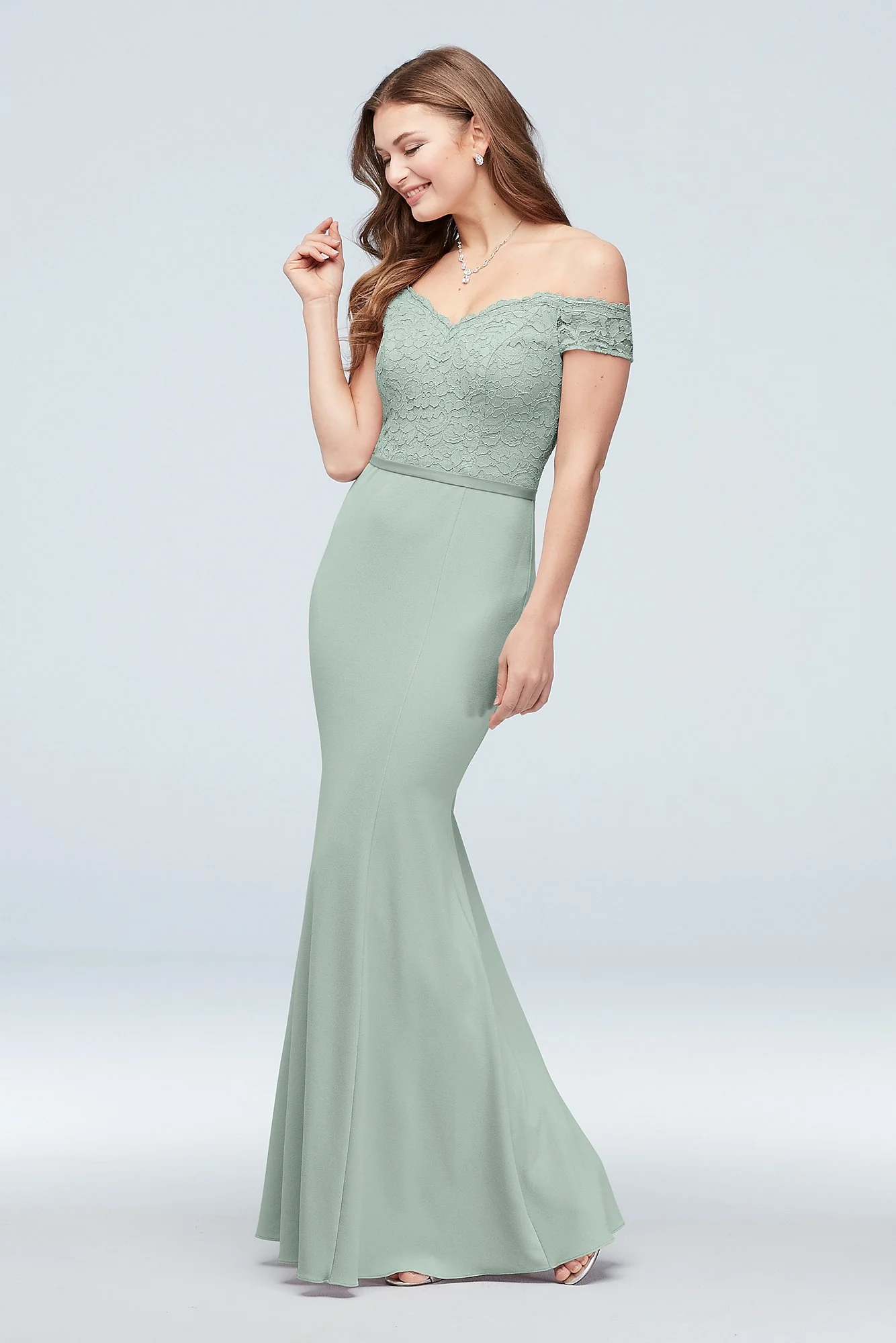 Lace Crepe Off-the-Shoulder Bridesmaid Dress - Image 42