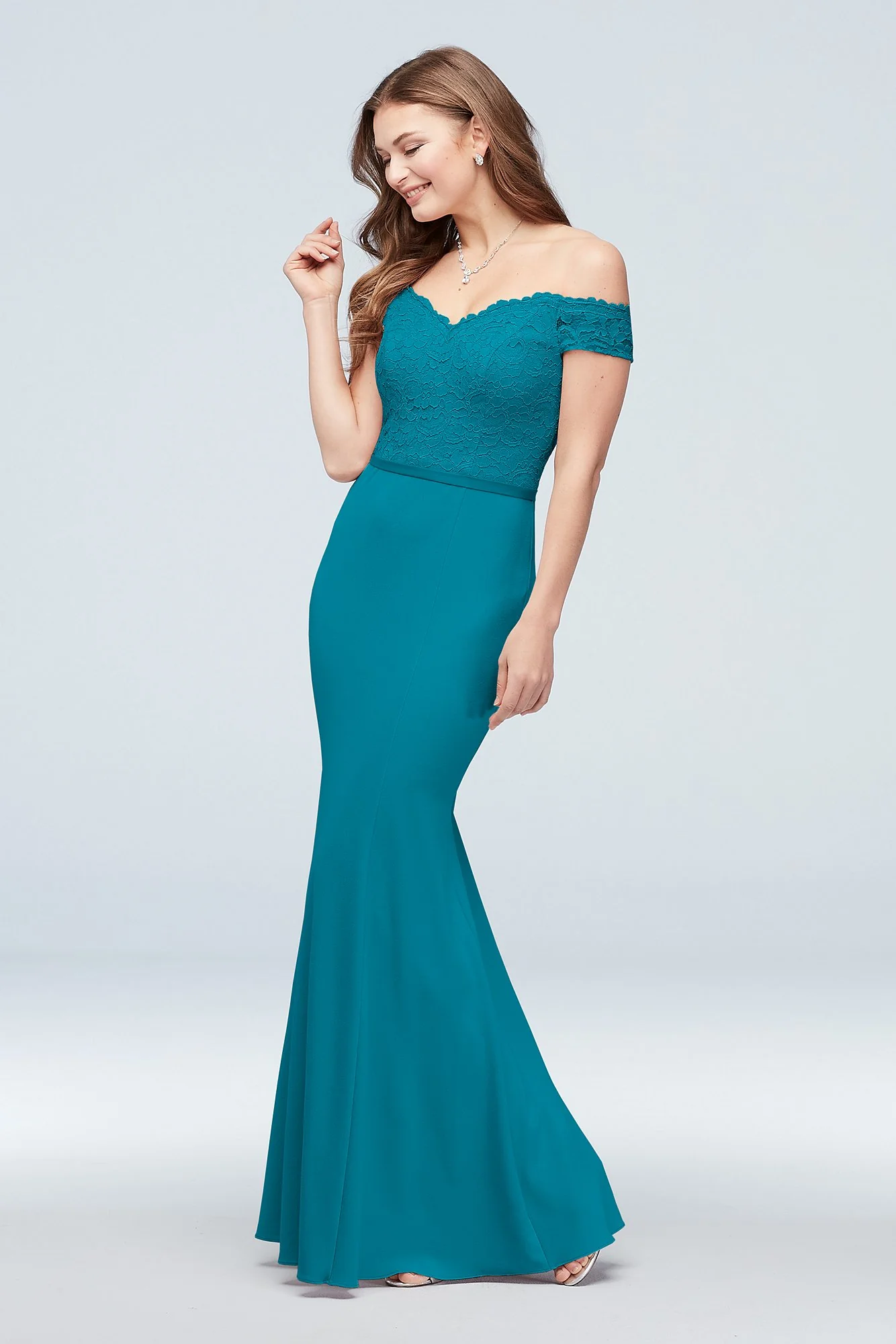 Lace Crepe Off-the-Shoulder Bridesmaid Dress - Image 44