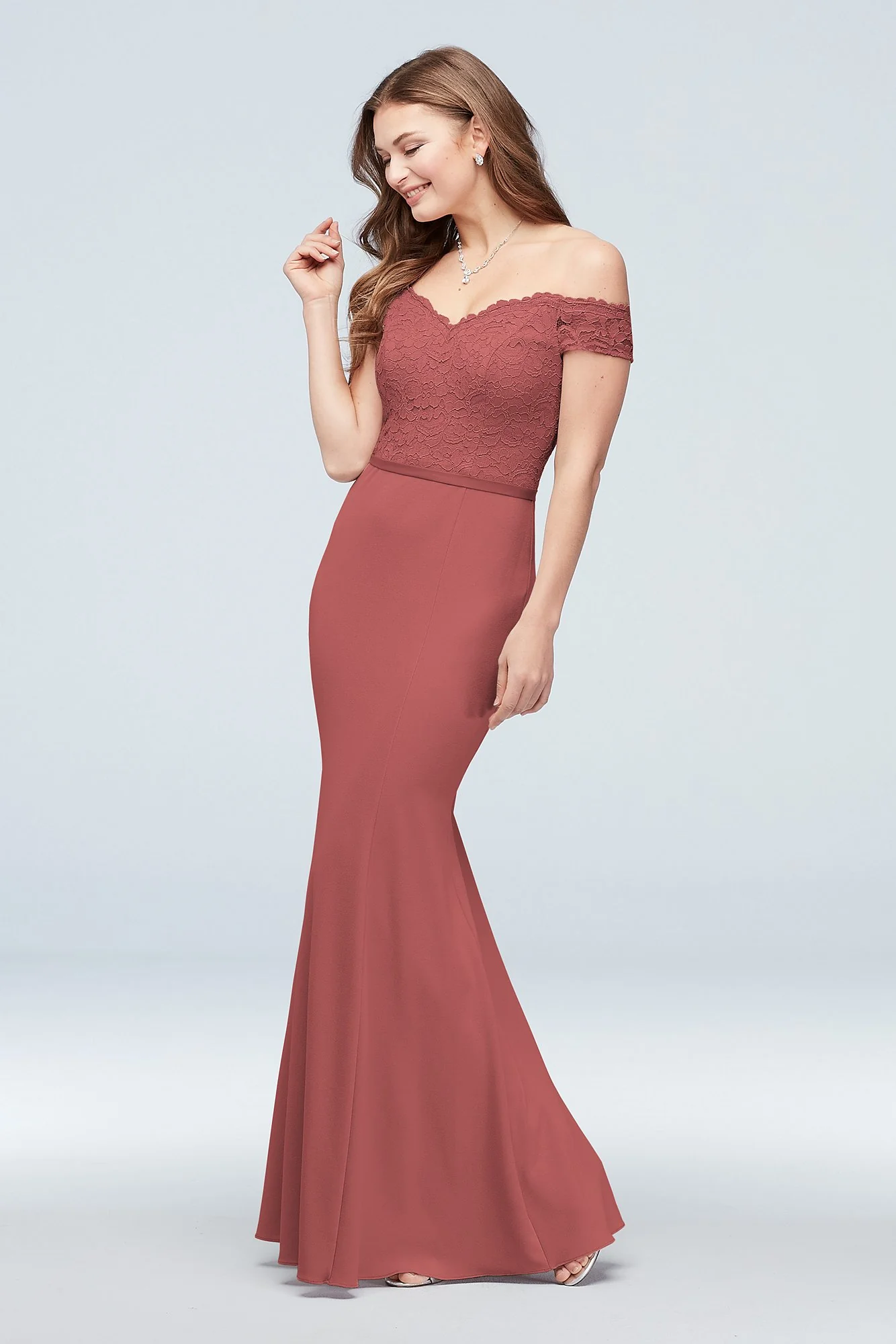 Lace Crepe Off-the-Shoulder Bridesmaid Dress - Image 5