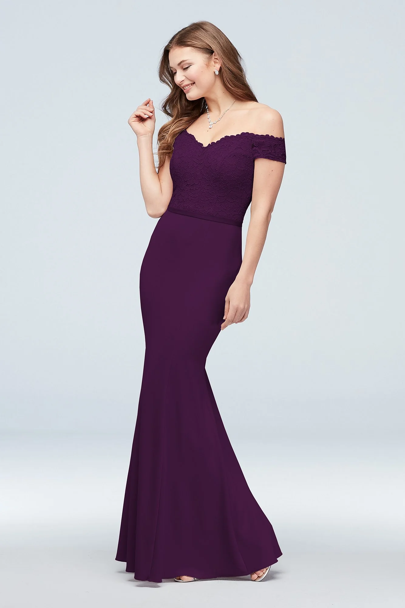 Lace Crepe Off-the-Shoulder Bridesmaid Dress - Image 51