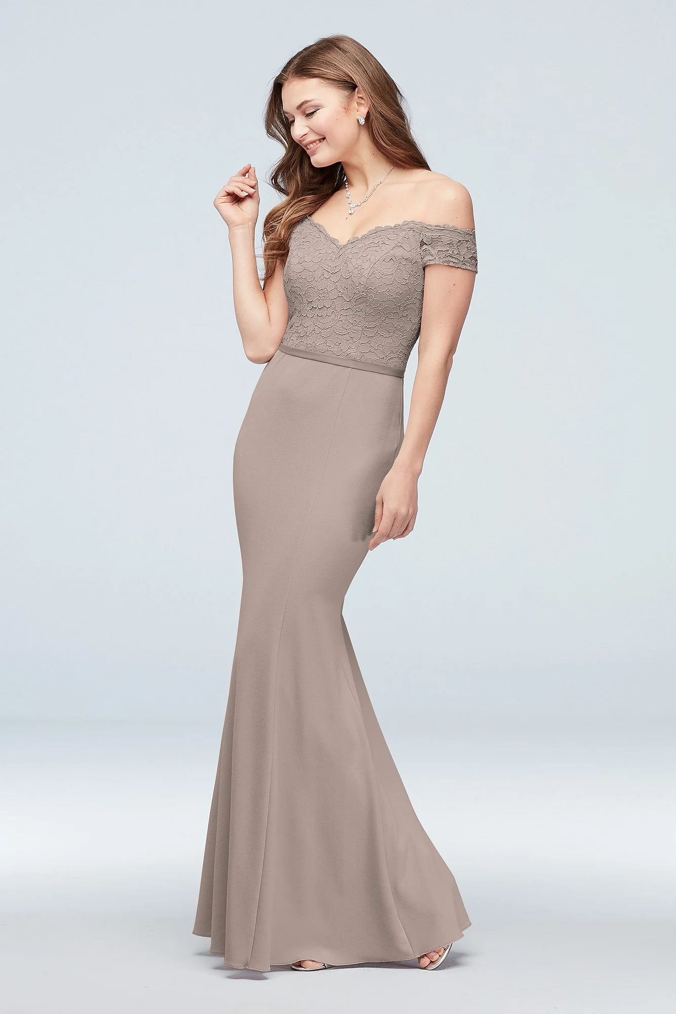 Lace Crepe Off-the-Shoulder Bridesmaid Dress - Image 55