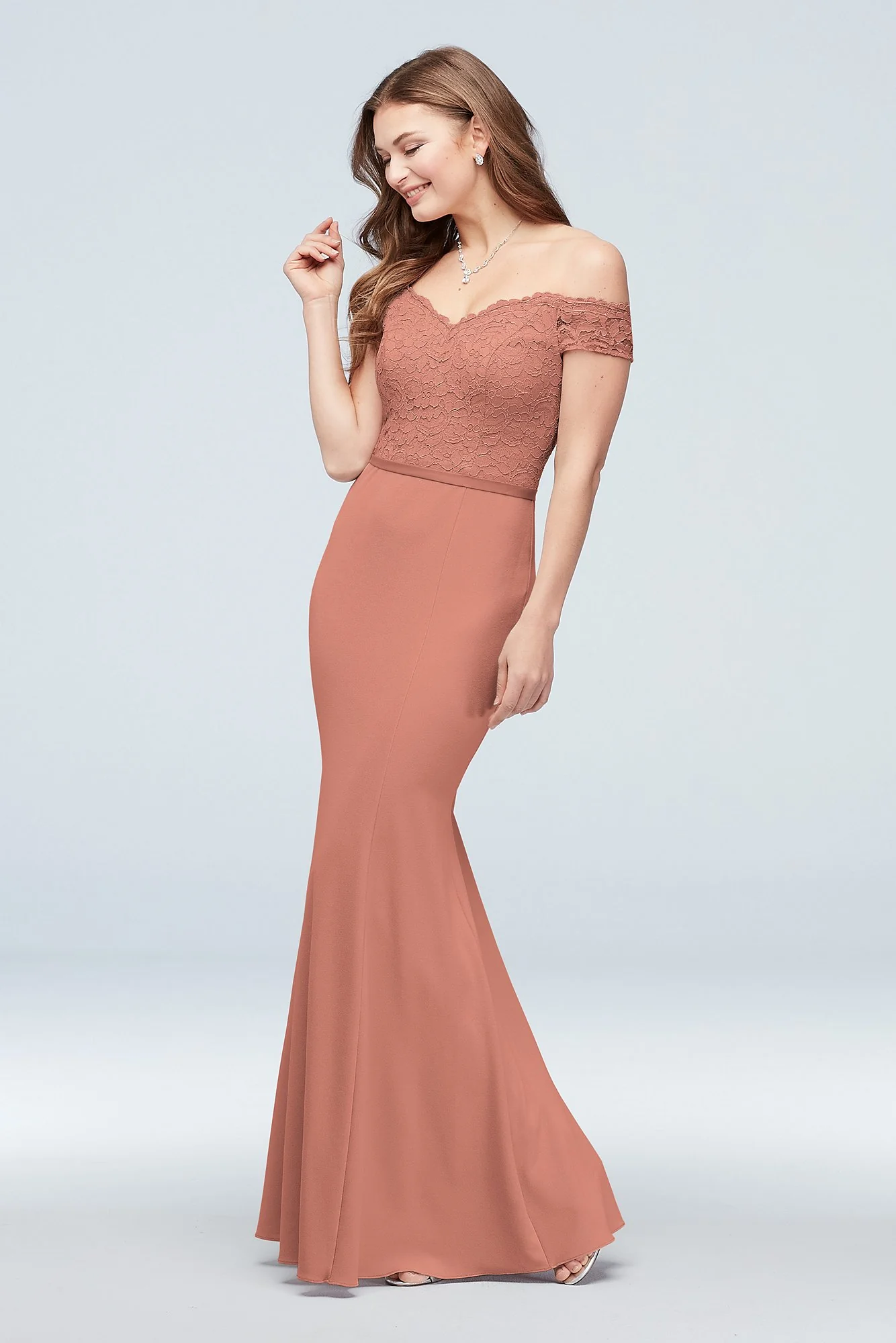Lace Crepe Off-the-Shoulder Bridesmaid Dress - Image 56