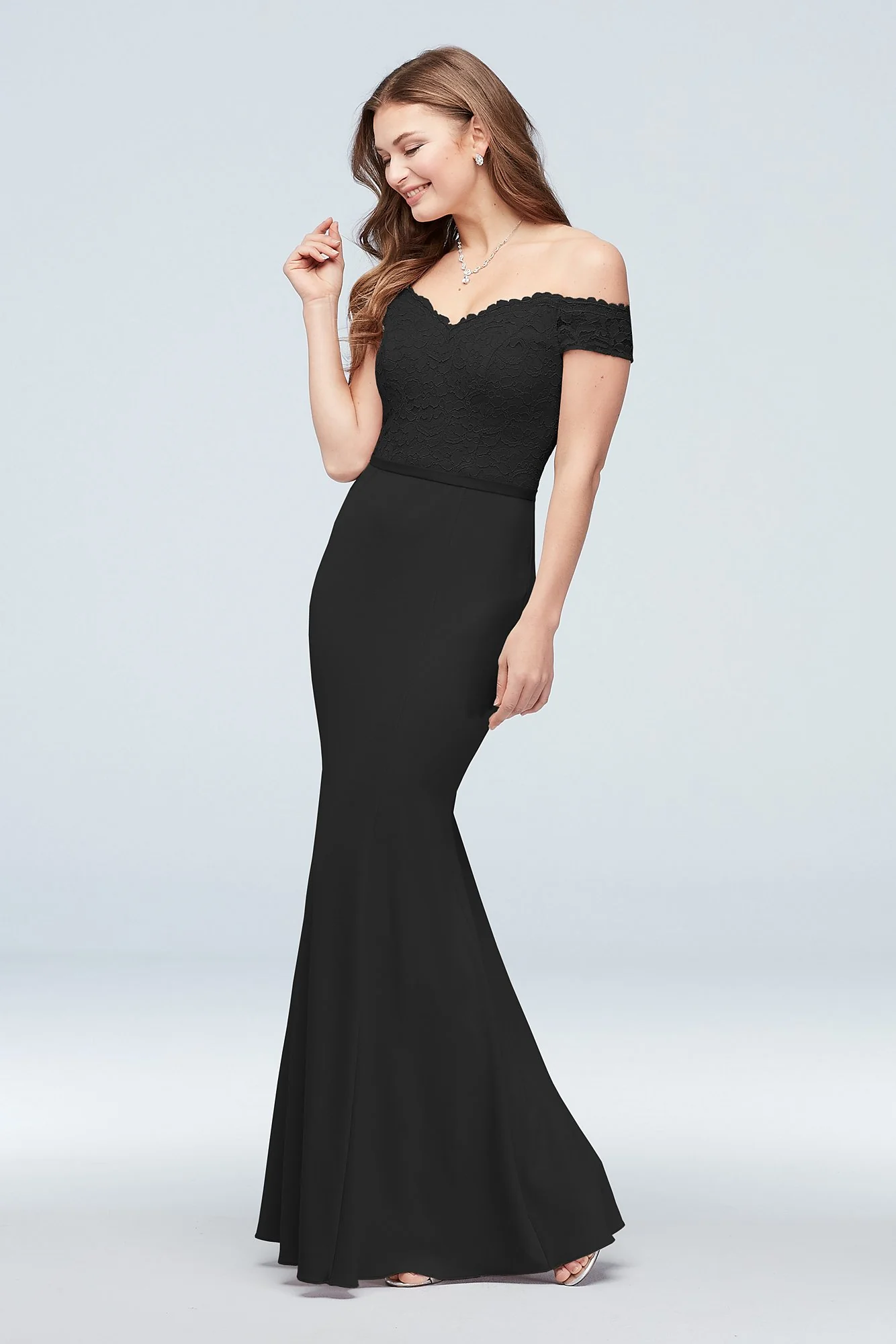 Lace Crepe Off-the-Shoulder Bridesmaid Dress - Image 58