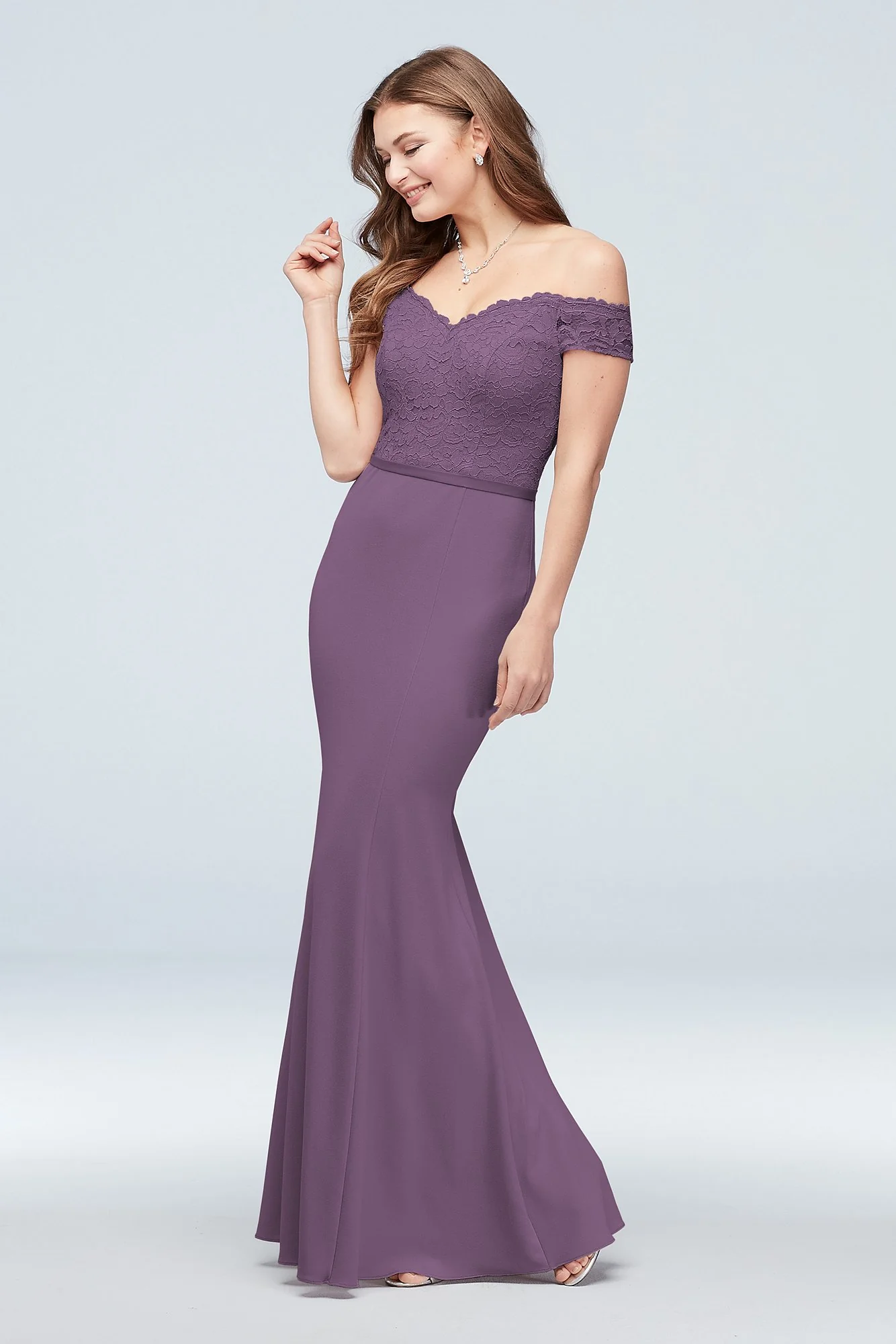 Lace Crepe Off-the-Shoulder Bridesmaid Dress - Image 6