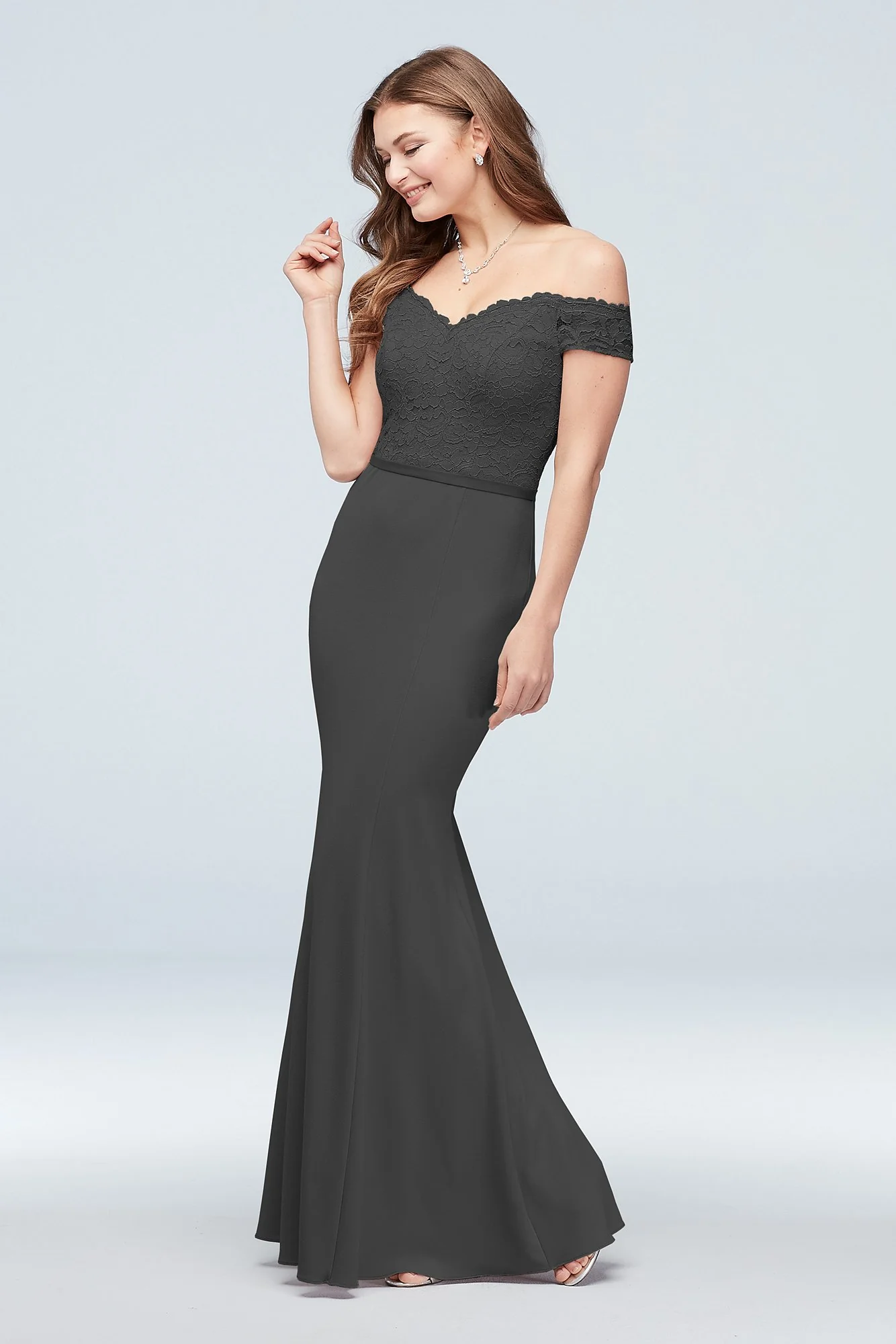 Lace Crepe Off-the-Shoulder Bridesmaid Dress - Image 63