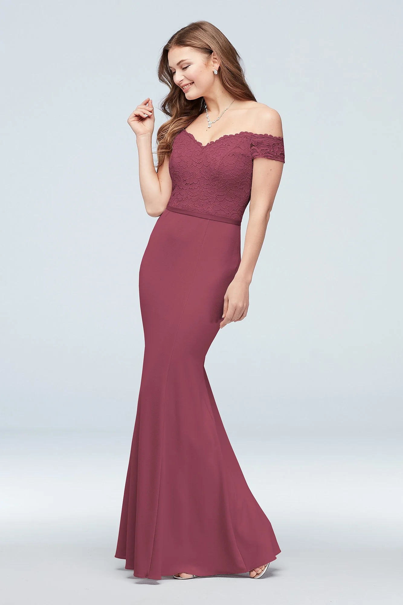 Lace Crepe Off-the-Shoulder Bridesmaid Dress - Image 69