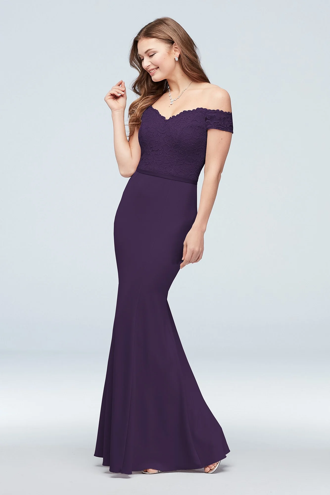 Lace Crepe Off-the-Shoulder Bridesmaid Dress - Image 70