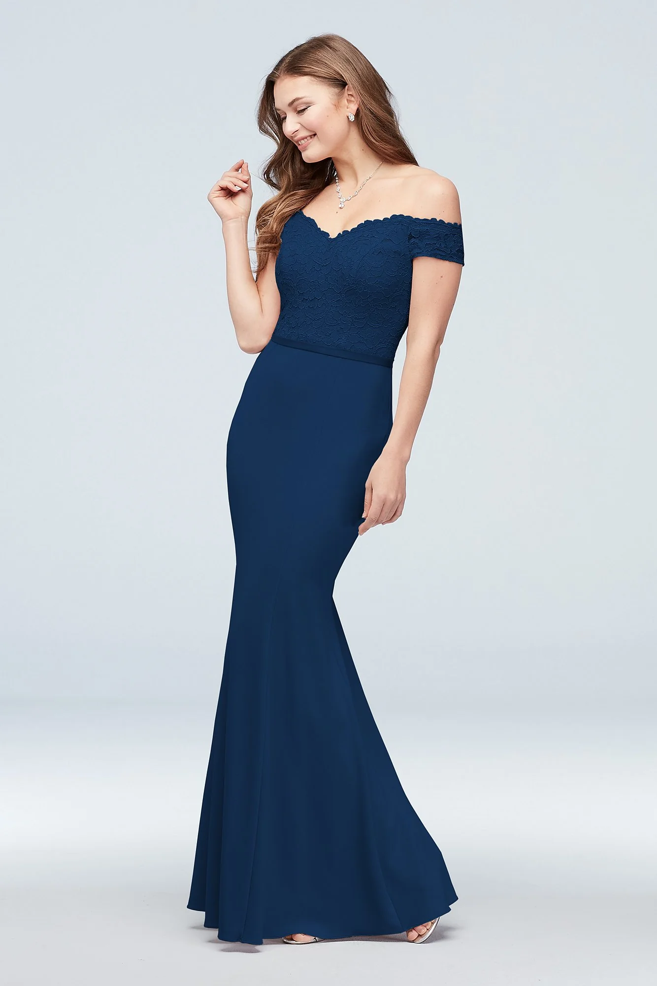Lace Crepe Off-the-Shoulder Bridesmaid Dress - Image 73