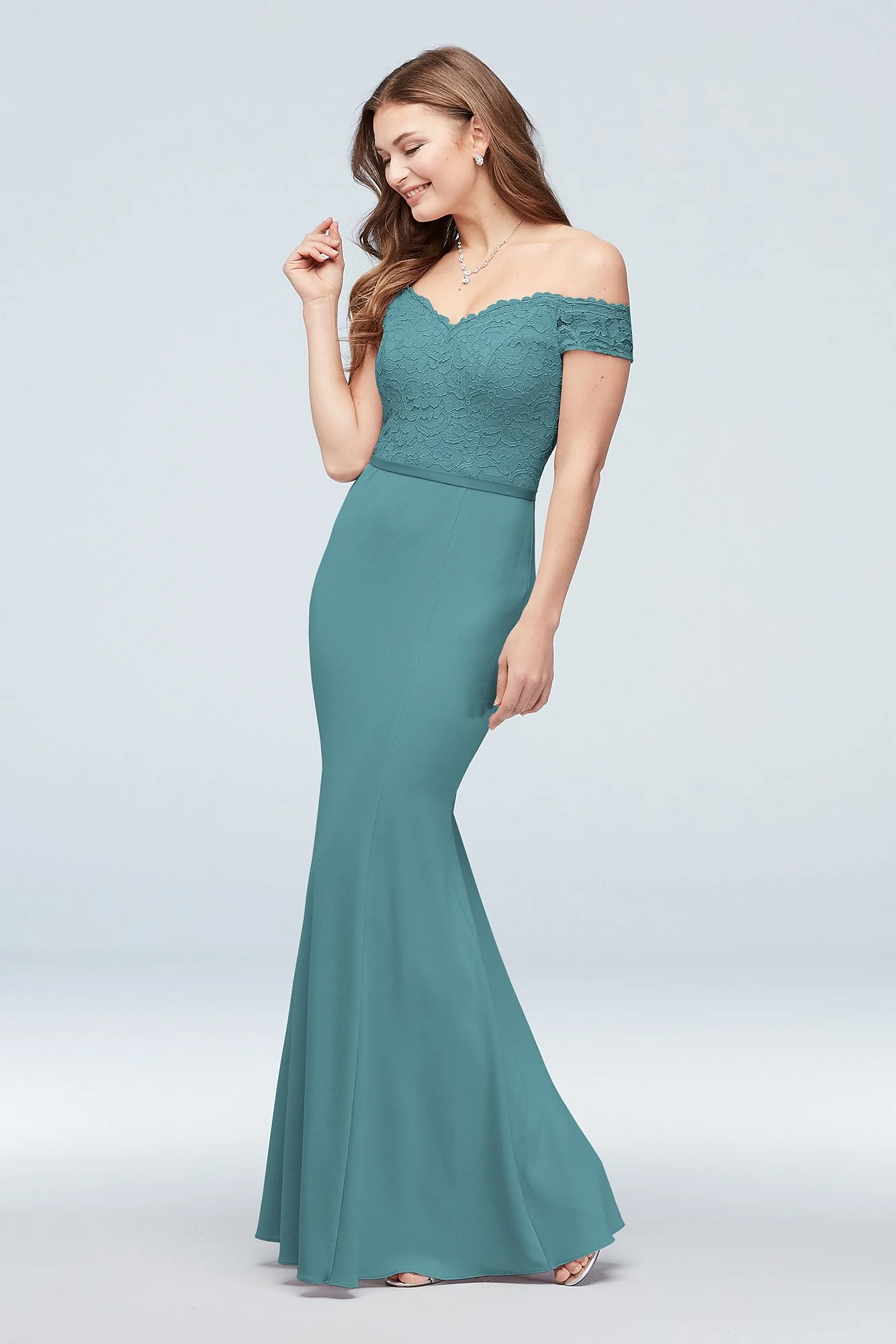 Lace Crepe Off-the-Shoulder Bridesmaid Dress - Image 74