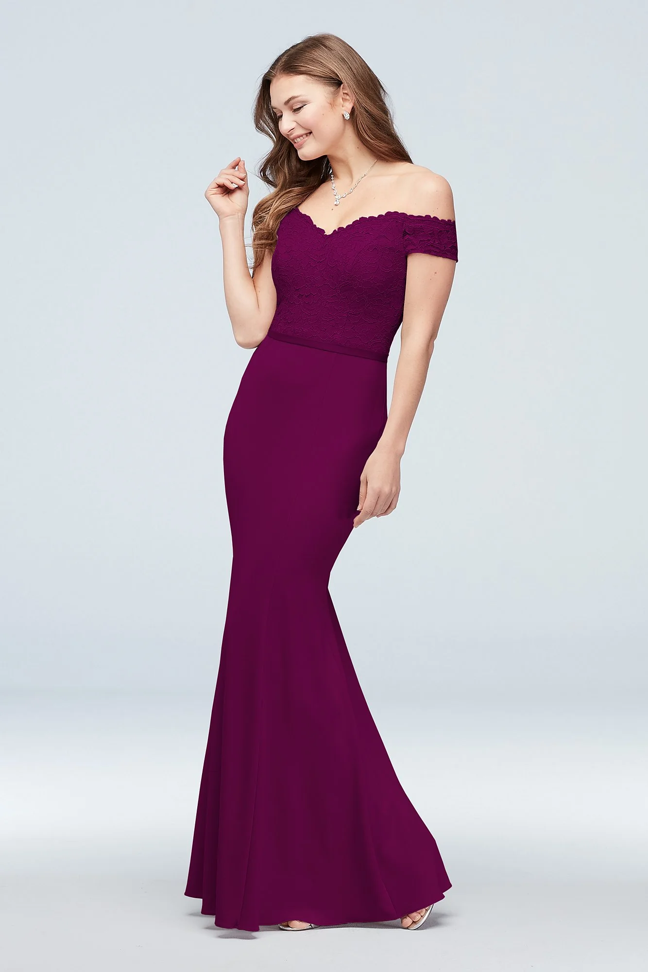 Lace Crepe Off-the-Shoulder Bridesmaid Dress - Image 83