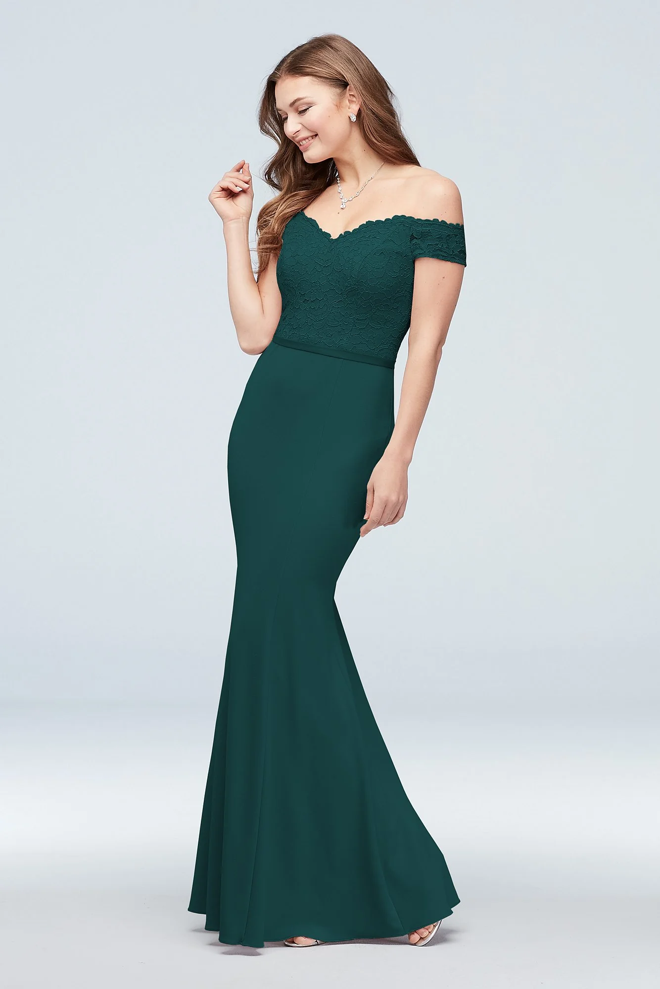 Lace Crepe Off-the-Shoulder Bridesmaid Dress - Image 86