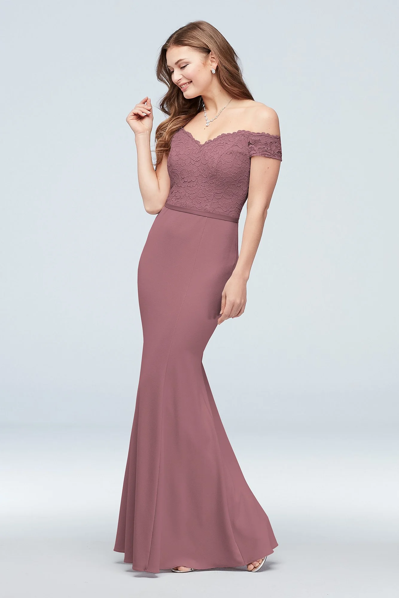 Lace Crepe Off-the-Shoulder Bridesmaid Dress - Image 91