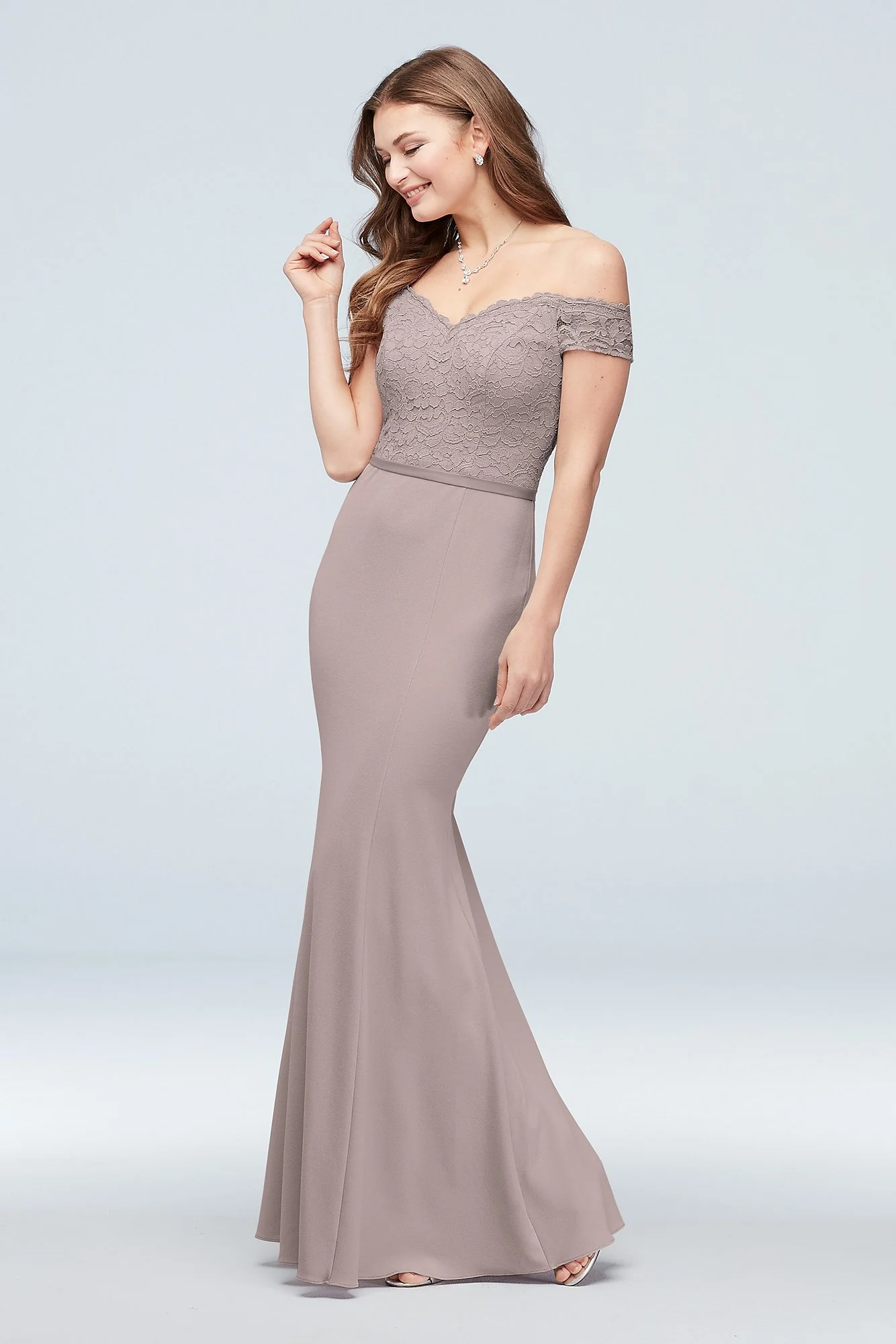 Lace Crepe Off-the-Shoulder Bridesmaid Dress - Image 93