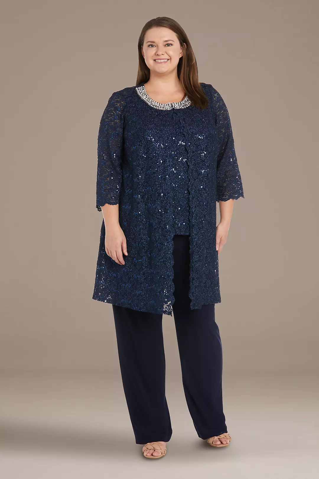 Lace Pantsuit with Jeweled Neckline - Image 12