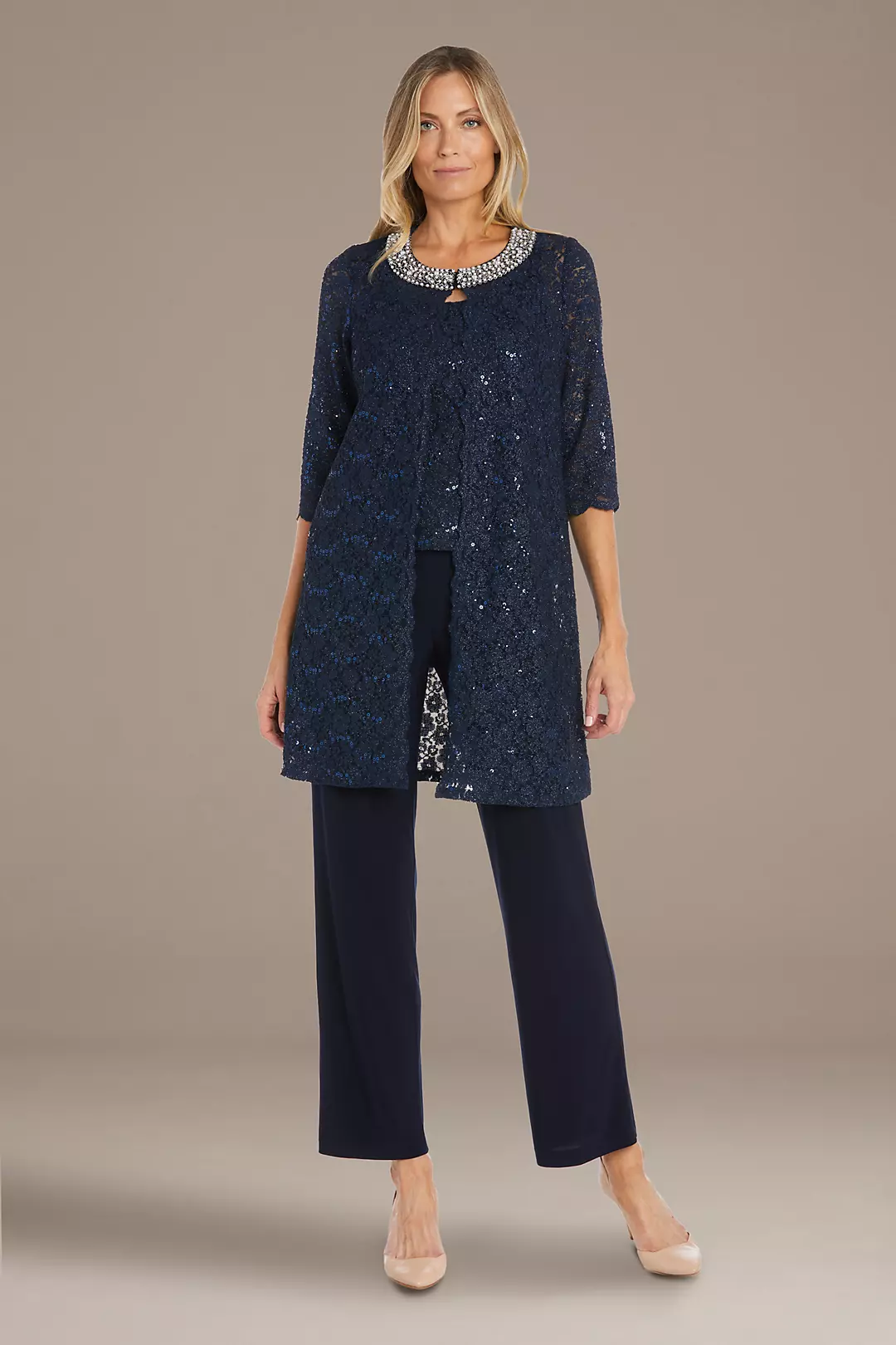 Lace Pantsuit with Jeweled Neckline - Image 14