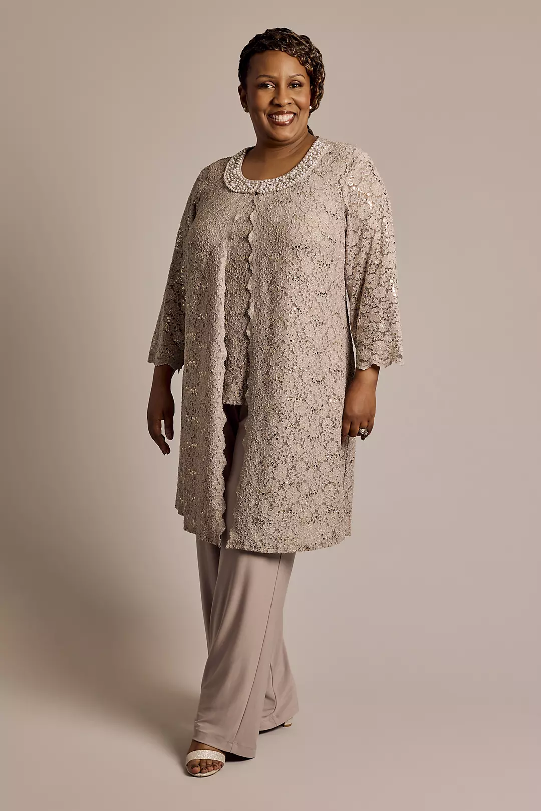 Lace Pantsuit with Jeweled Neckline - Image 6