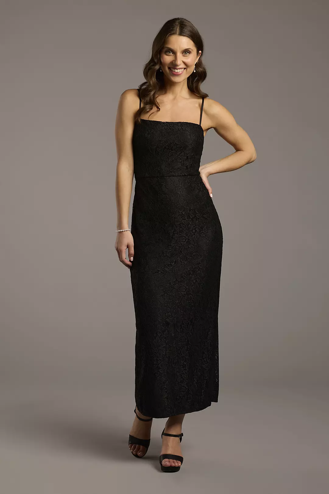 Lace Straight Neck Spaghetti Strap Sheath Dress - Image 3