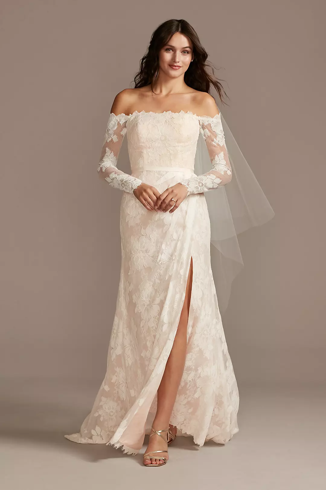 Large Floral Lace Long Sleeve Wedding Dress - Image 10
