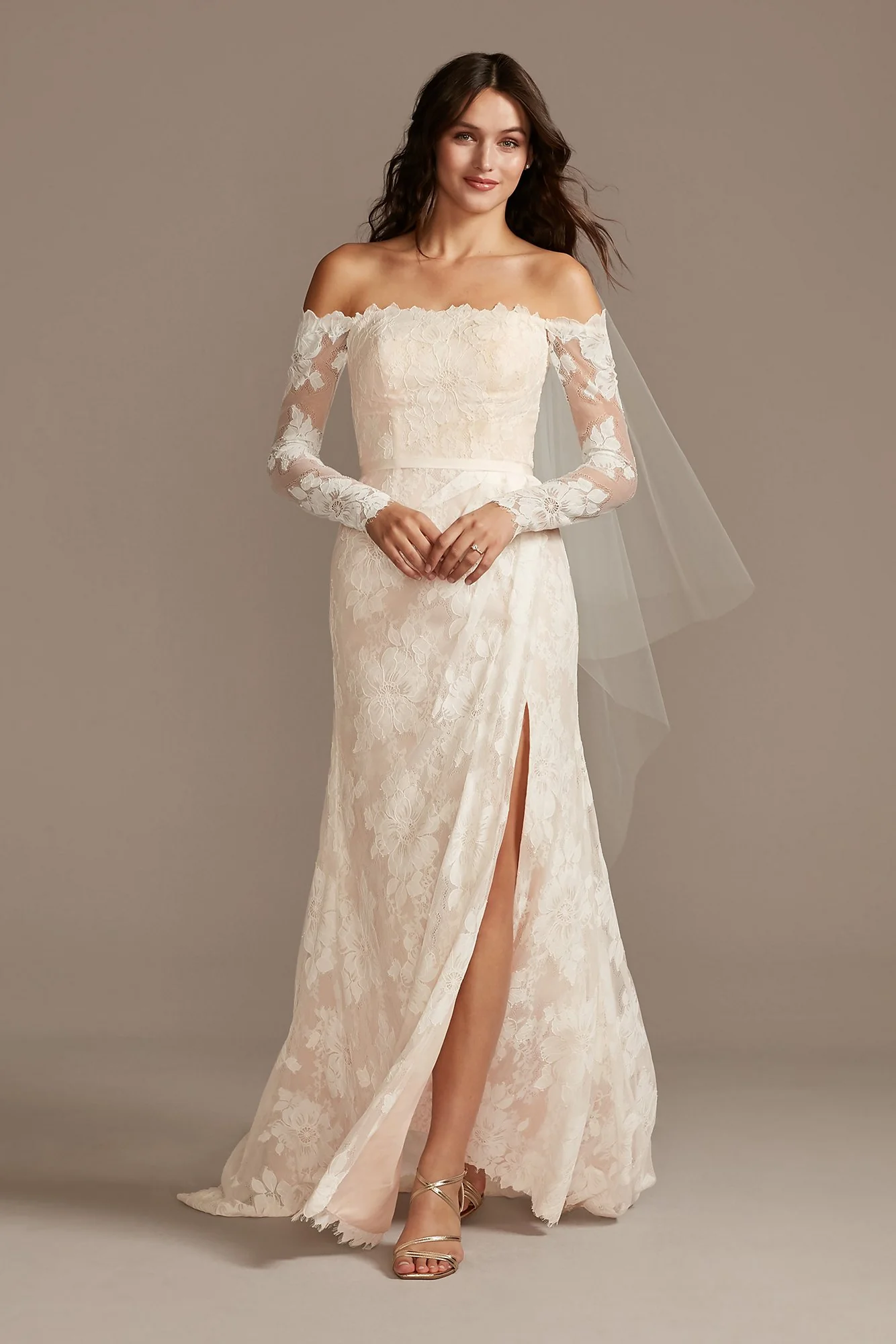 Large Floral Lace Long Sleeve Wedding Dress - Image 7