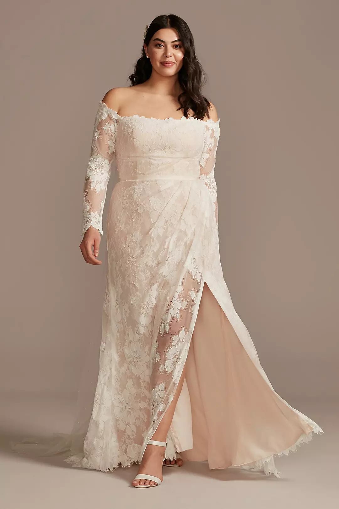 Large Floral Lace Long Sleeve Wedding Dress - Image 8