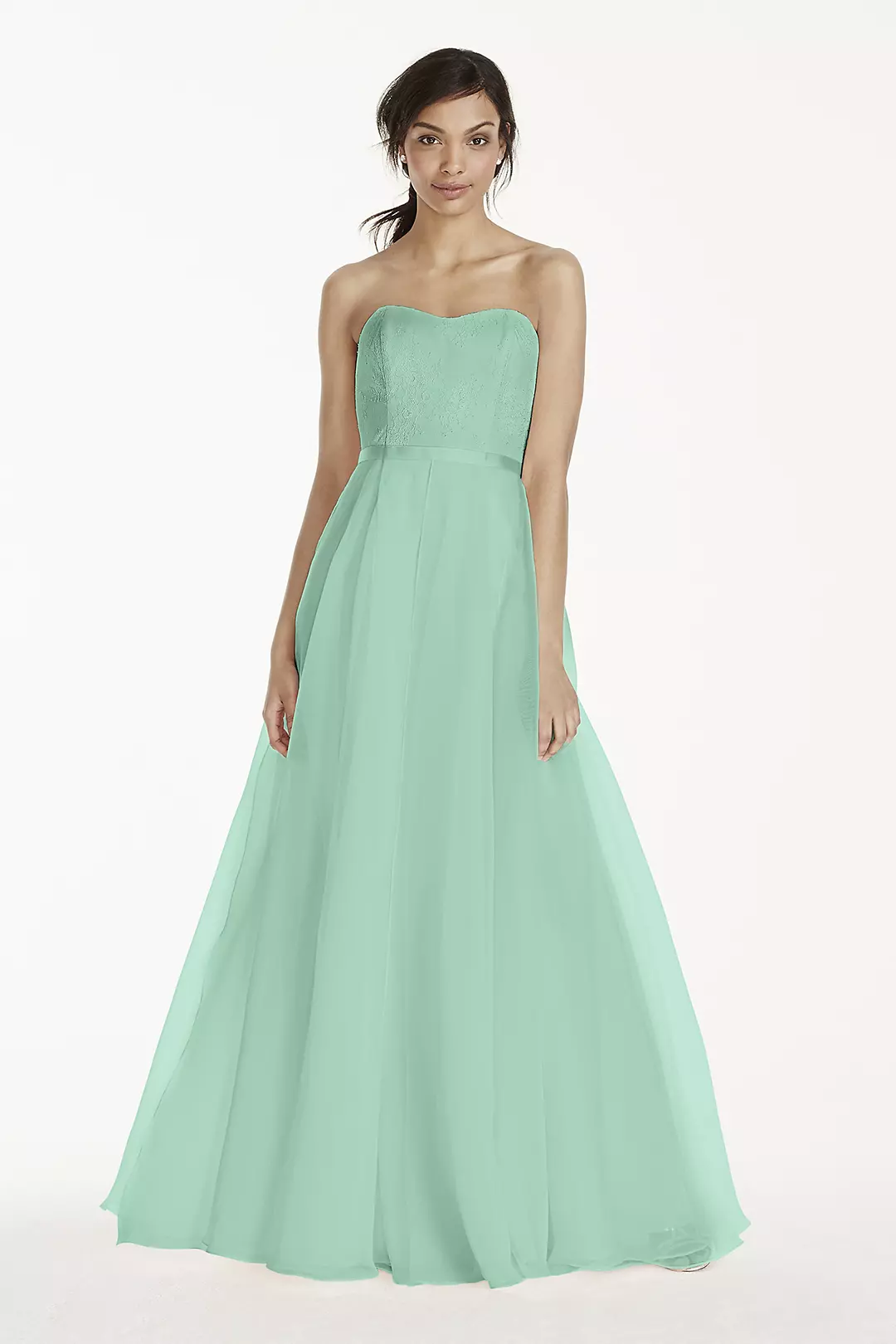 Long Strapless Chantilly Lace Organza Dress - Image 10