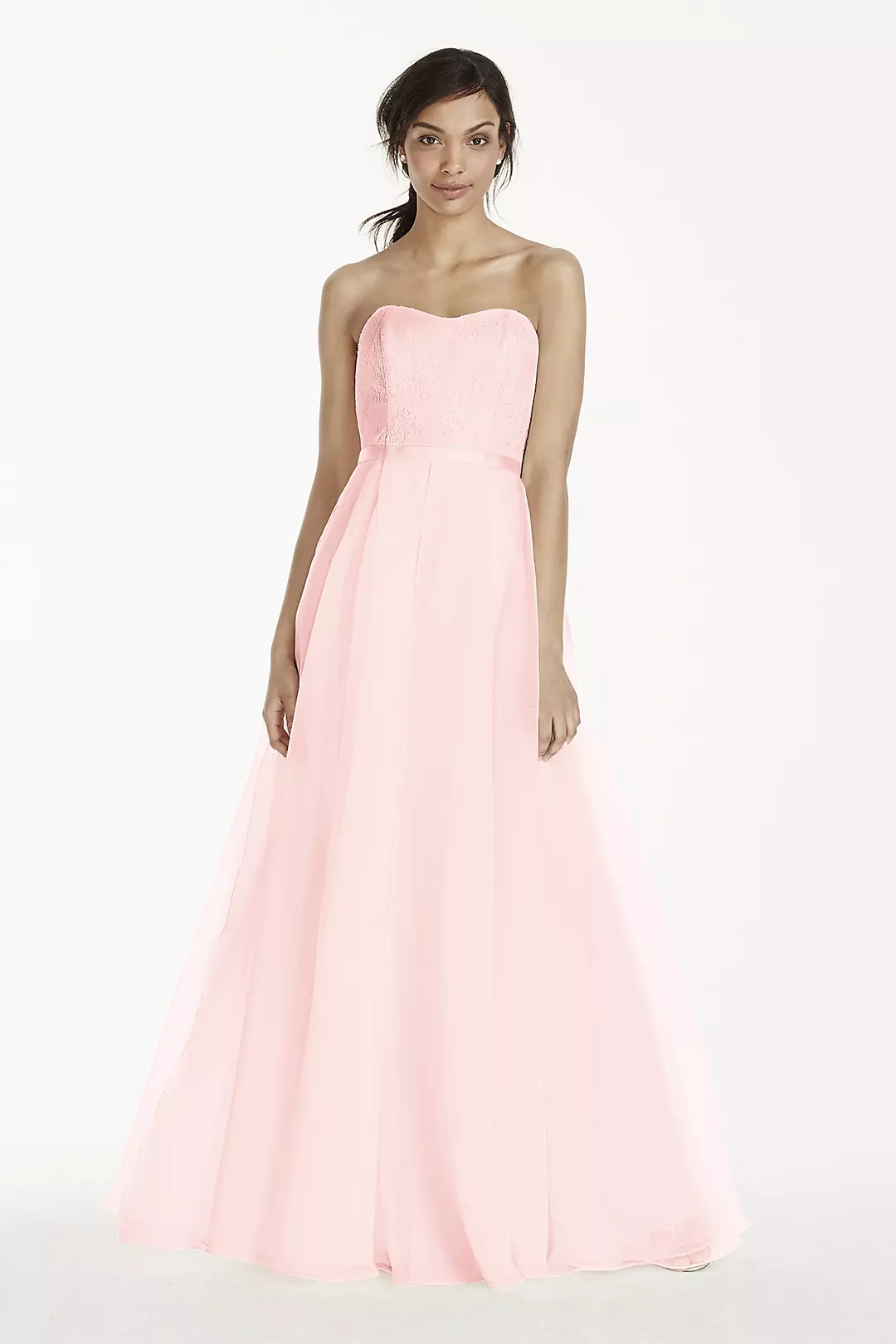 Long Strapless Chantilly Lace Organza Dress - Image 11