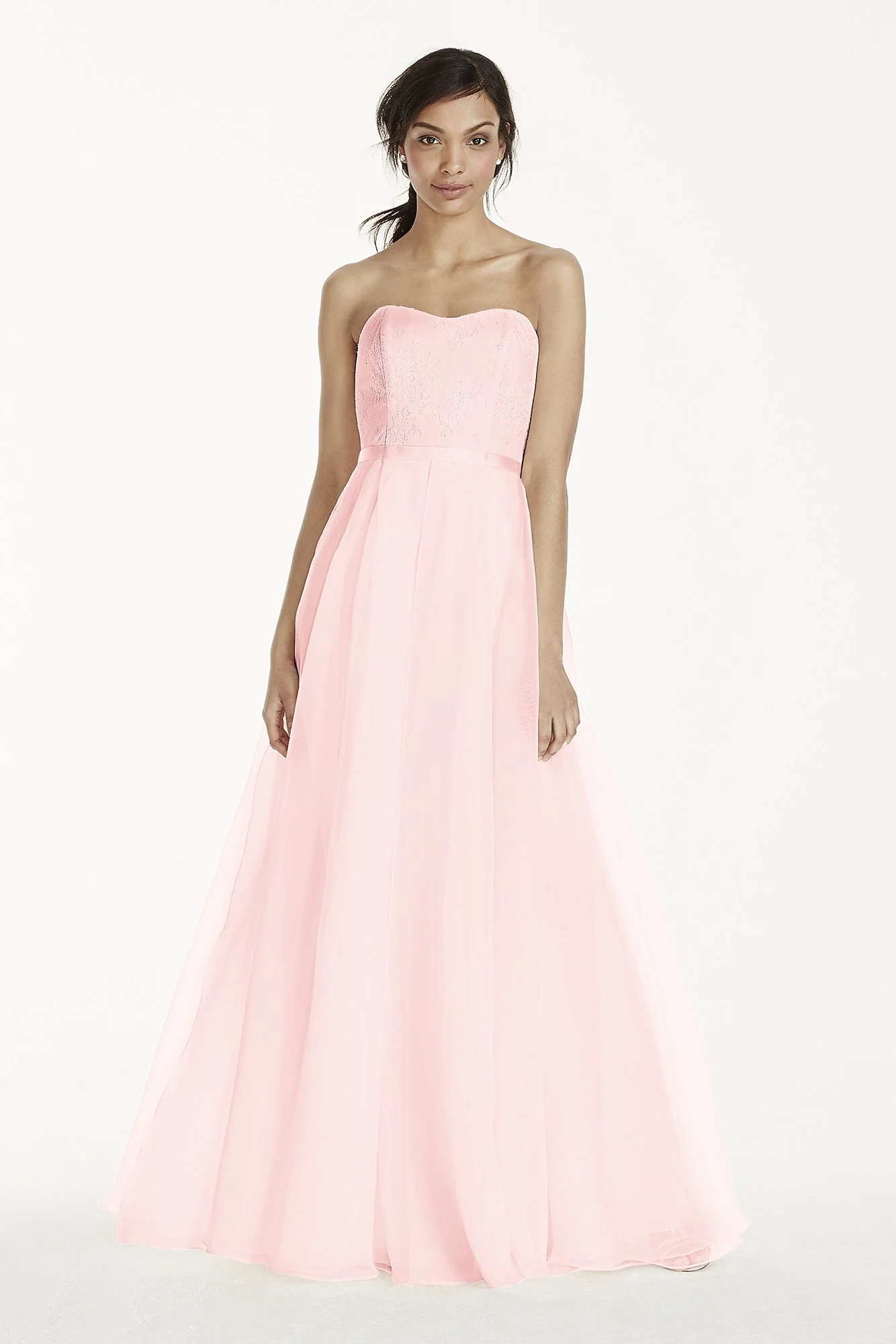 Long Strapless Chantilly Lace Organza Dress - Image 3