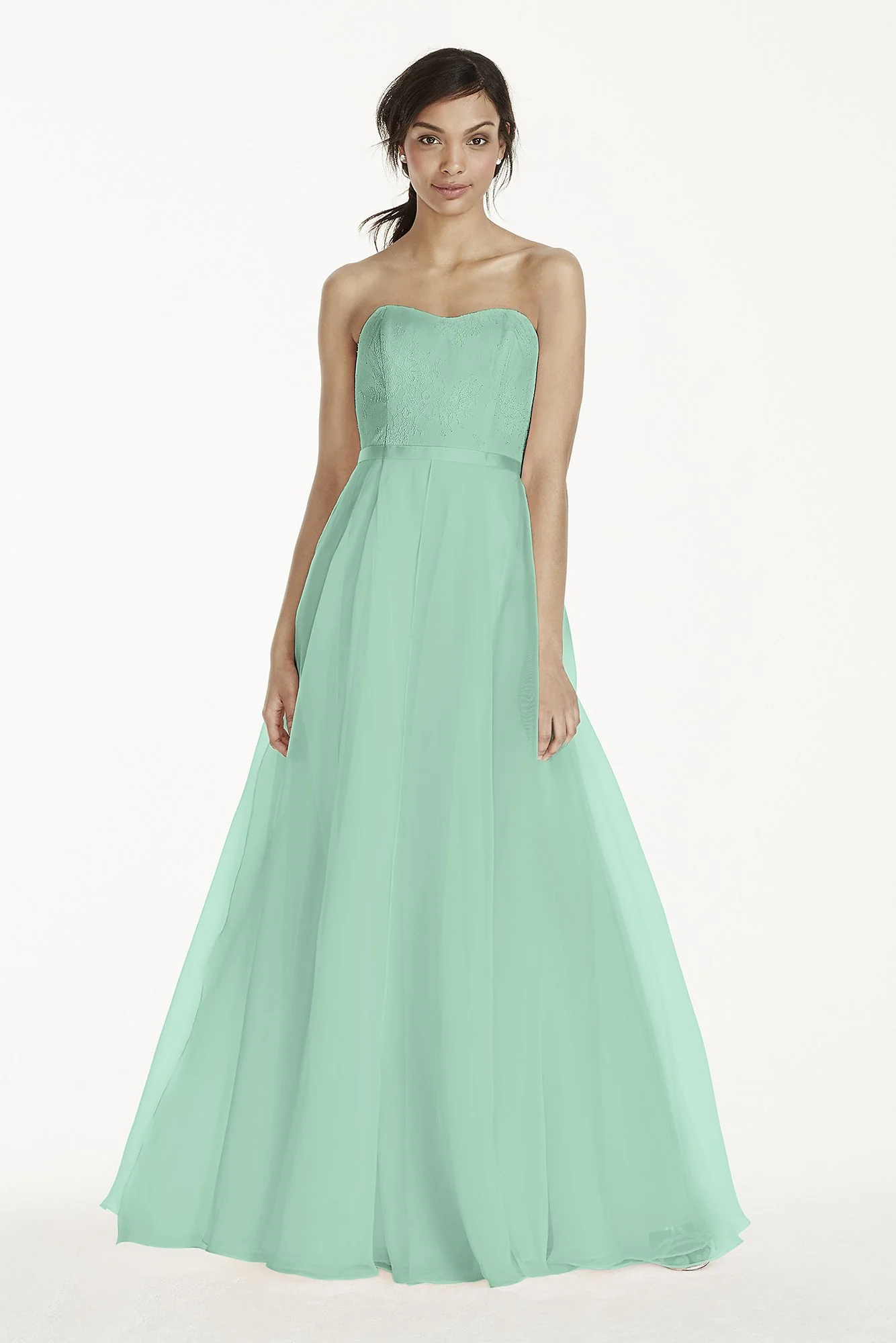 Long Strapless Chantilly Lace Organza Dress - Image 6