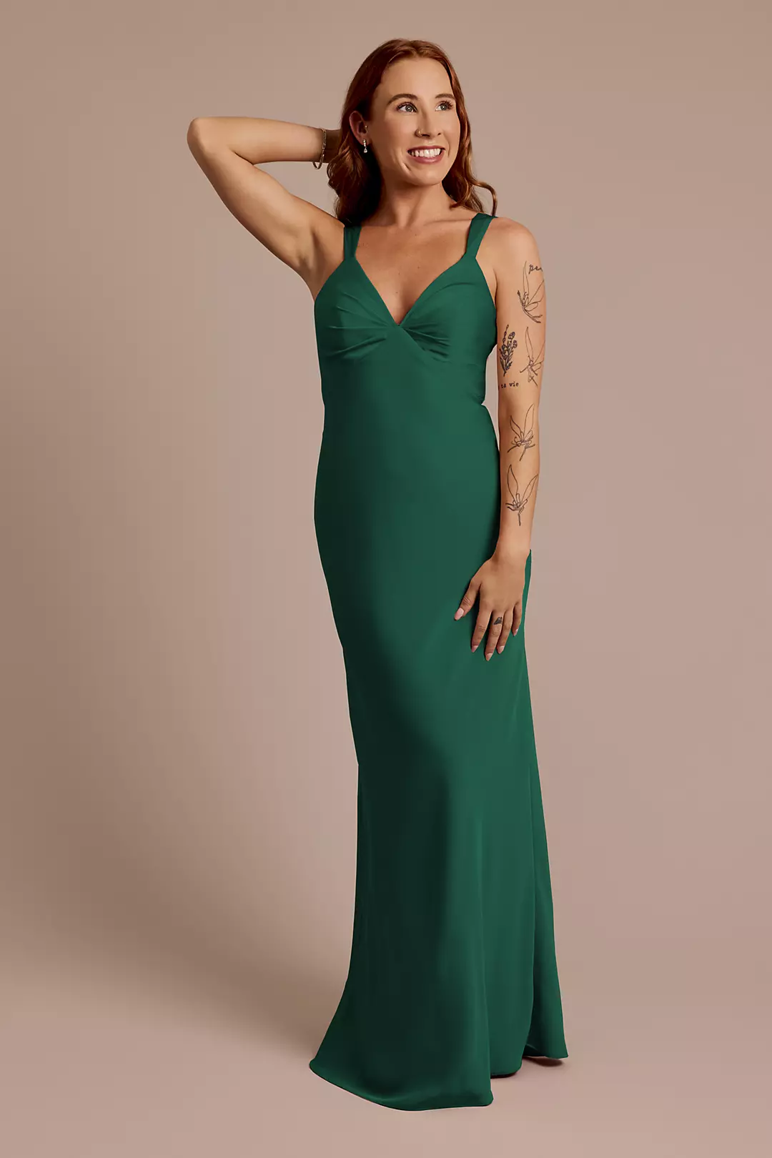 Matte Satin Bias V-Neck Tank Sheath Dress - Image 100