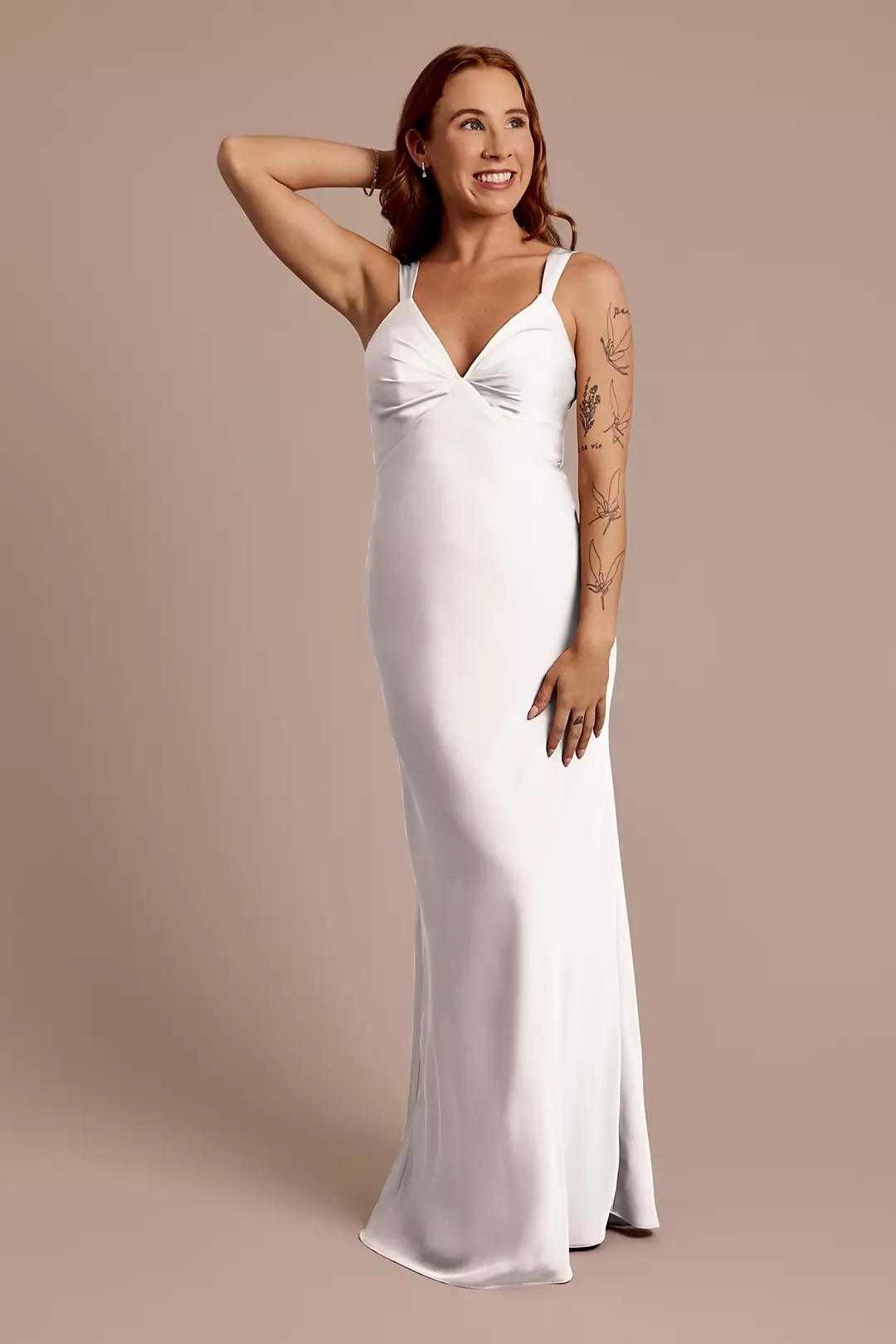 Matte Satin Bias V-Neck Tank Sheath Dress - Image 101