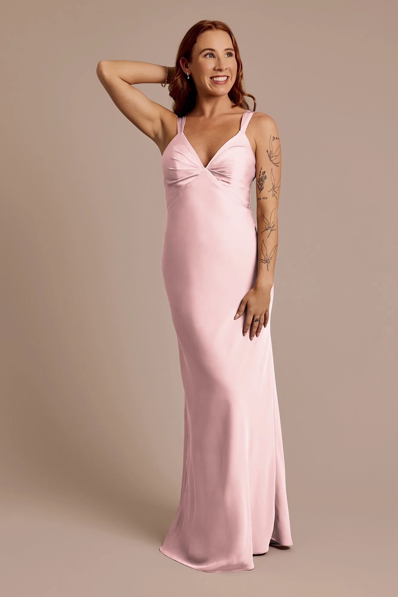 Matte Satin Bias V-Neck Tank Sheath Dress - Image 11