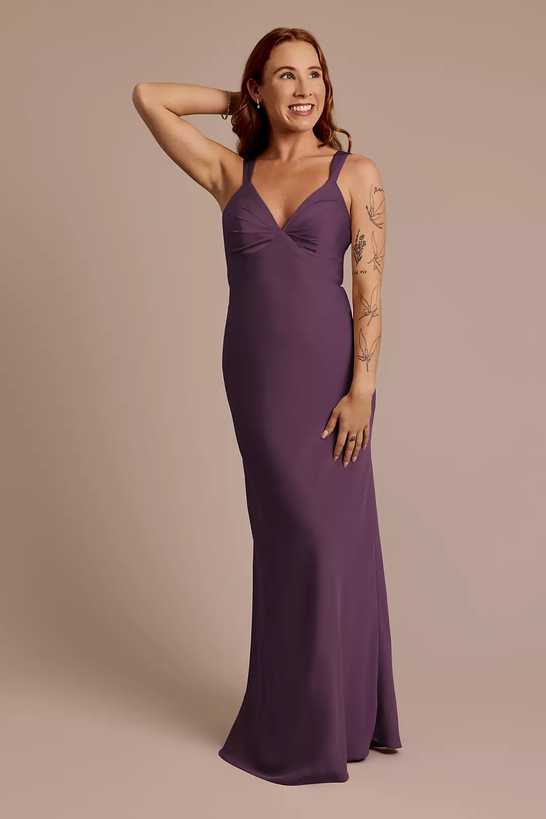 Matte Satin Bias V-Neck Tank Sheath Dress - Image 112
