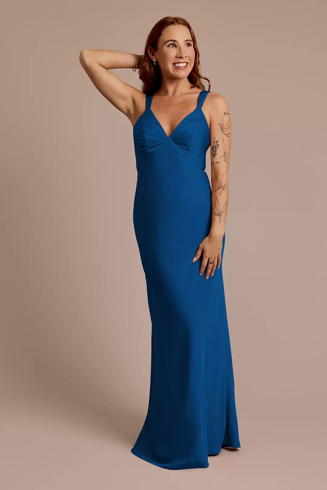 Matte Satin Bias V-Neck Tank Sheath Dress - Image 113