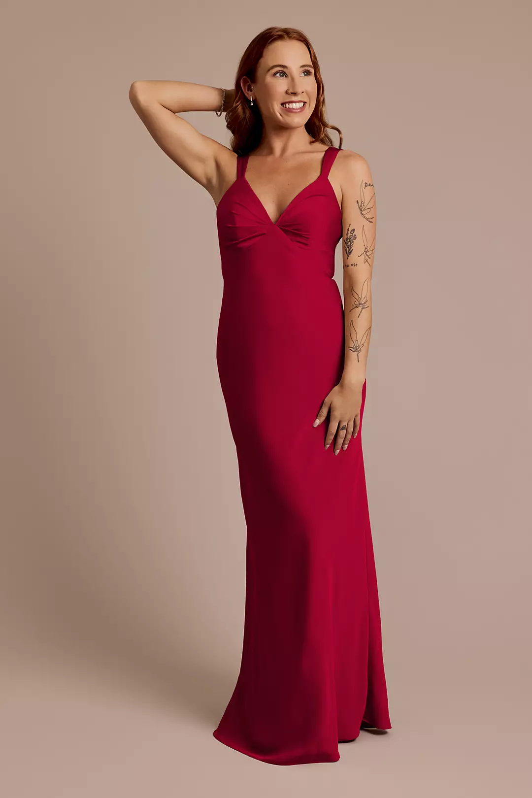 Matte Satin Bias V-Neck Tank Sheath Dress - Image 117
